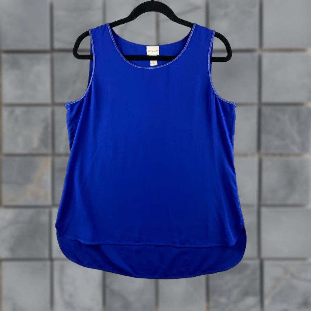 Vintage Chico's Blouse Women's Sleeveless Round Blue Top - Polyester - 100% - Regular Fit - Size M - Party/Cocktail - QC: Excellent Condition Size M / US 6-8 / IT 42-44 - 1 Thumbnail