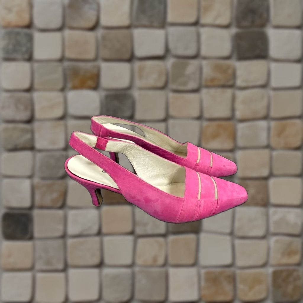 St. John ST. John Womens Slingback Heel Pink Suede Almond Toe 9 Stiletto Mid Heel Size 9 Pink Women Shoes Size US 9 / IT 39 - 1 Thumbnail