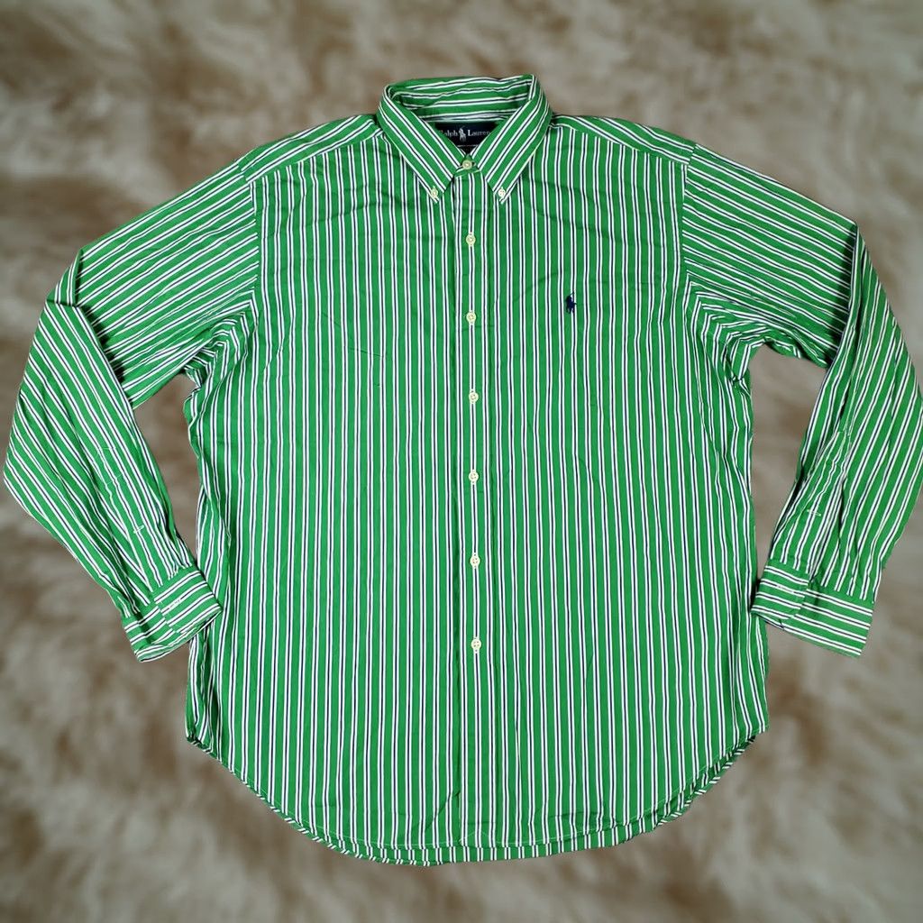 Ralph Lauren Ralph Lauren Shirt Mens XL Green Striped Pony Casual Button Up Long Sleeve Shirt Size US XL / EU 56 / 4 - 1 Thumbnail