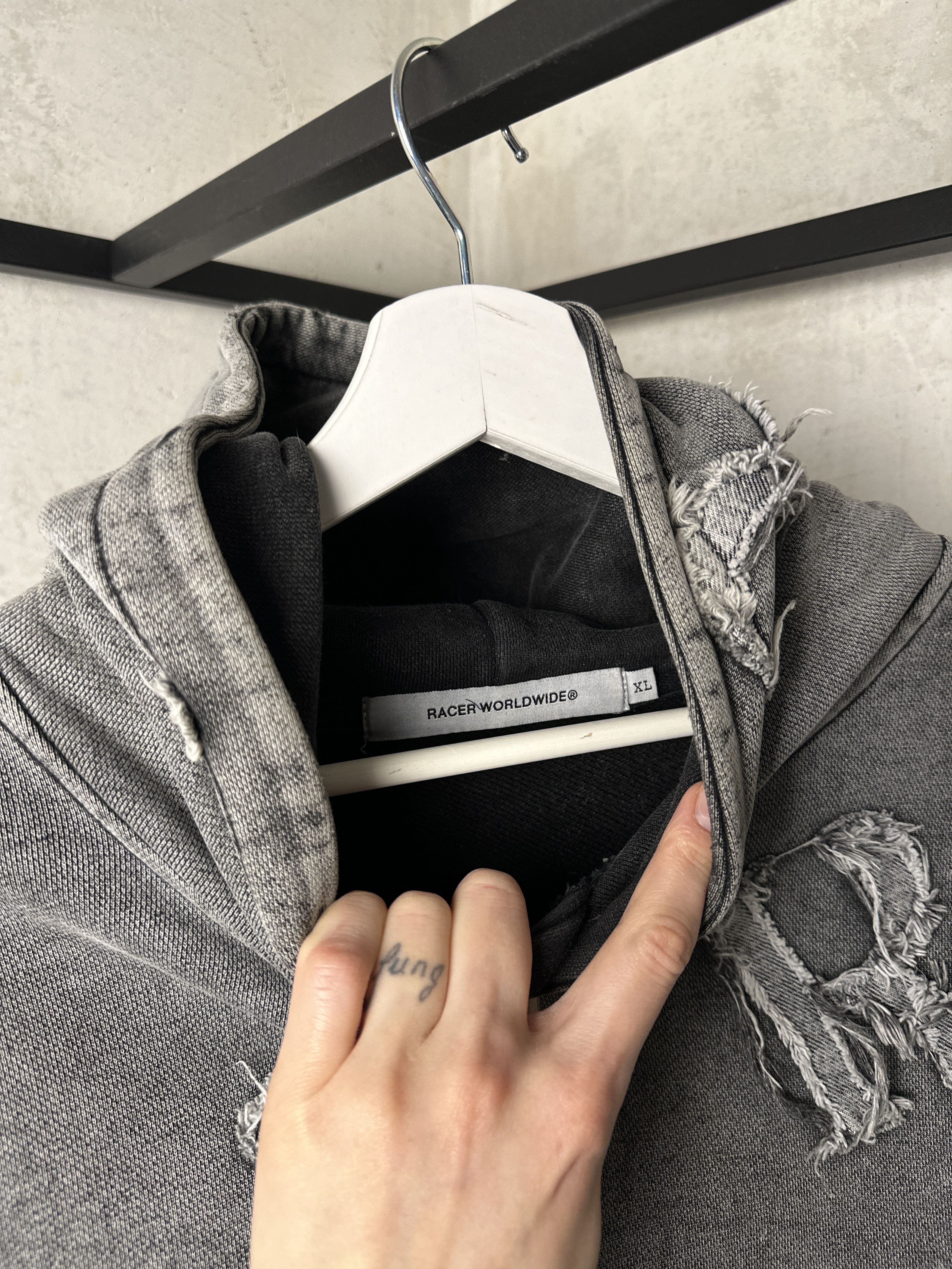 Racer Worldwide RARE Racer Worldwide Patch Cross Washed Grey Hoodie Size US XL / EU 56 / 4 - 4 Thumbnail