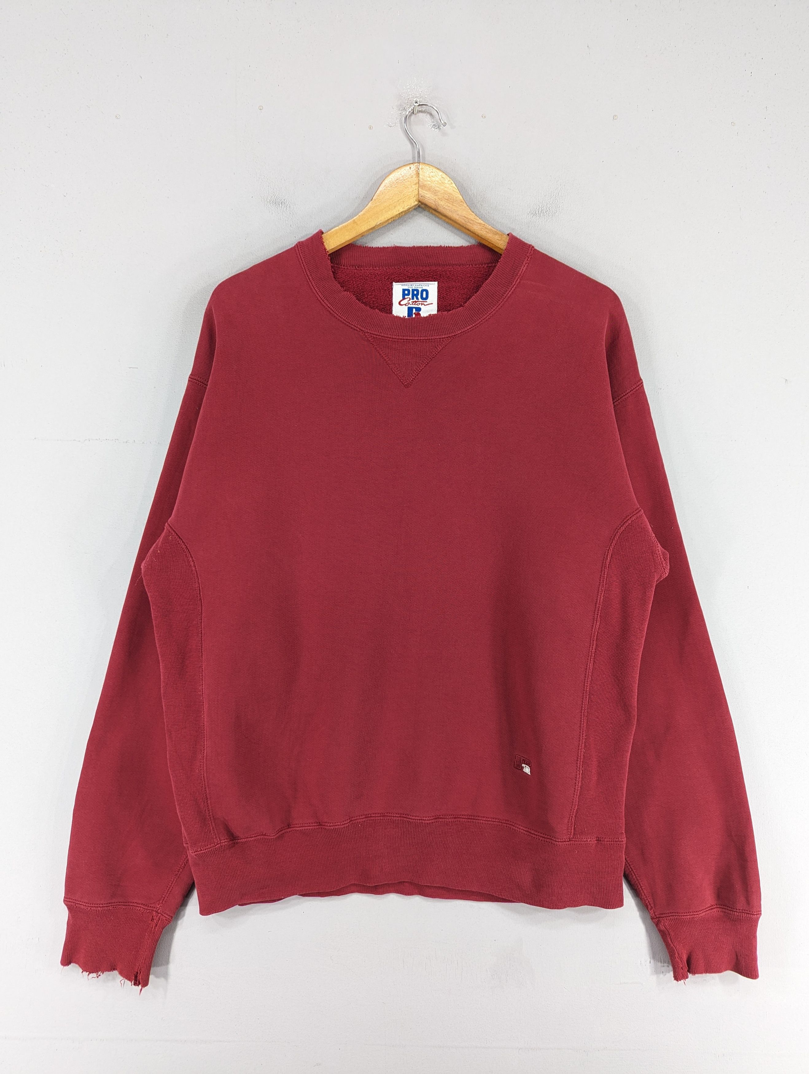 image of 90's Russell Athletic Distressed Sweatshirt in Faded Maroon, Men's (Size Medium)