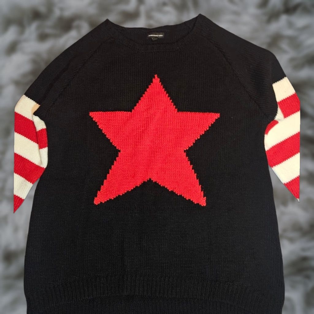 Vintage Andante USA Star Knit Sweater Womens L Black Sleeve 4th of July Y2K Stripe Star Pullover Knit Size L / US 10 / IT 46 - 1 Thumbnail