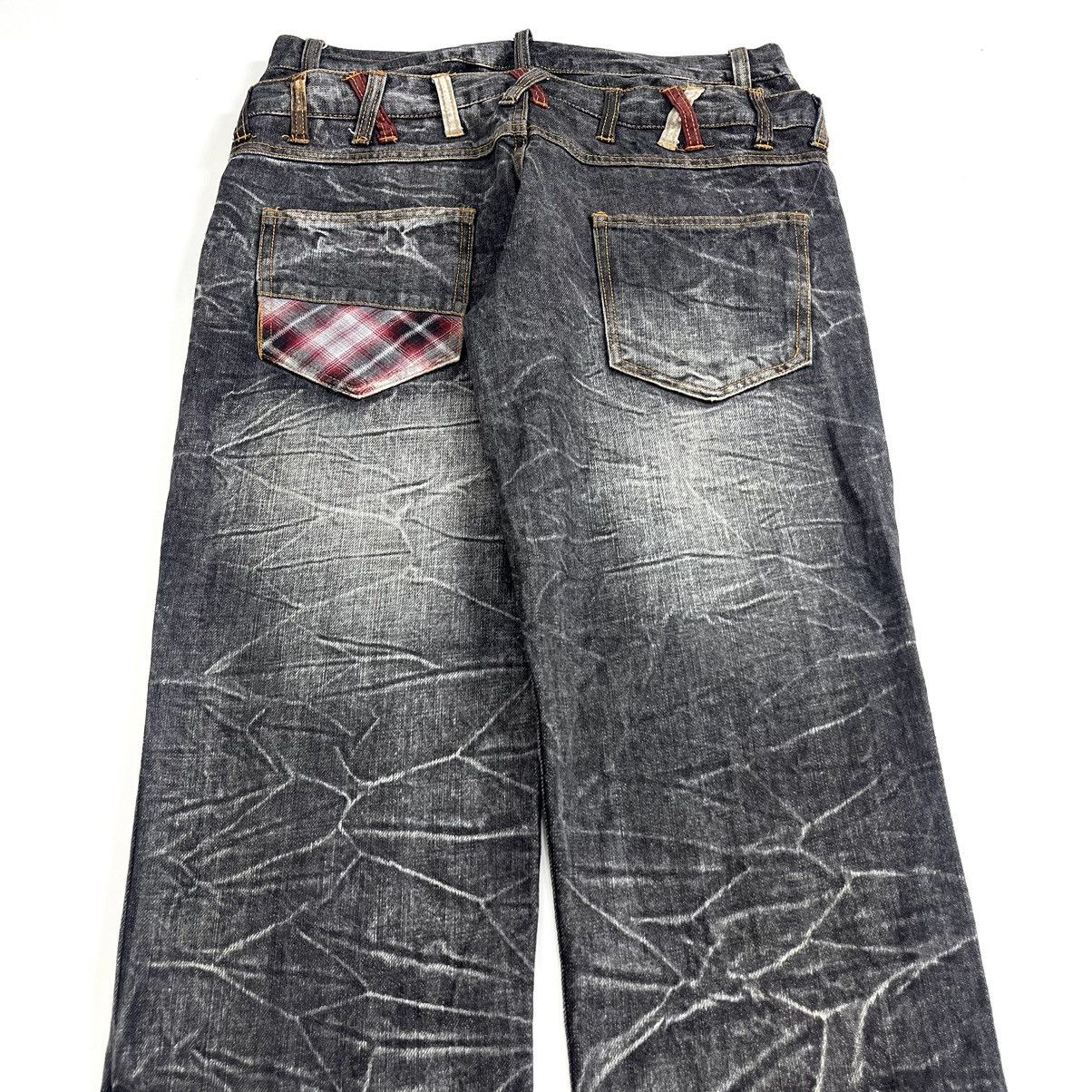 If Six Was Nine × Le Grande Bleu (L.G.B.) × Tornado Mart Destroyed Y2k Barcedos Double Waist Lightning Desain Jeans Size US 31 - 16 Thumbnail