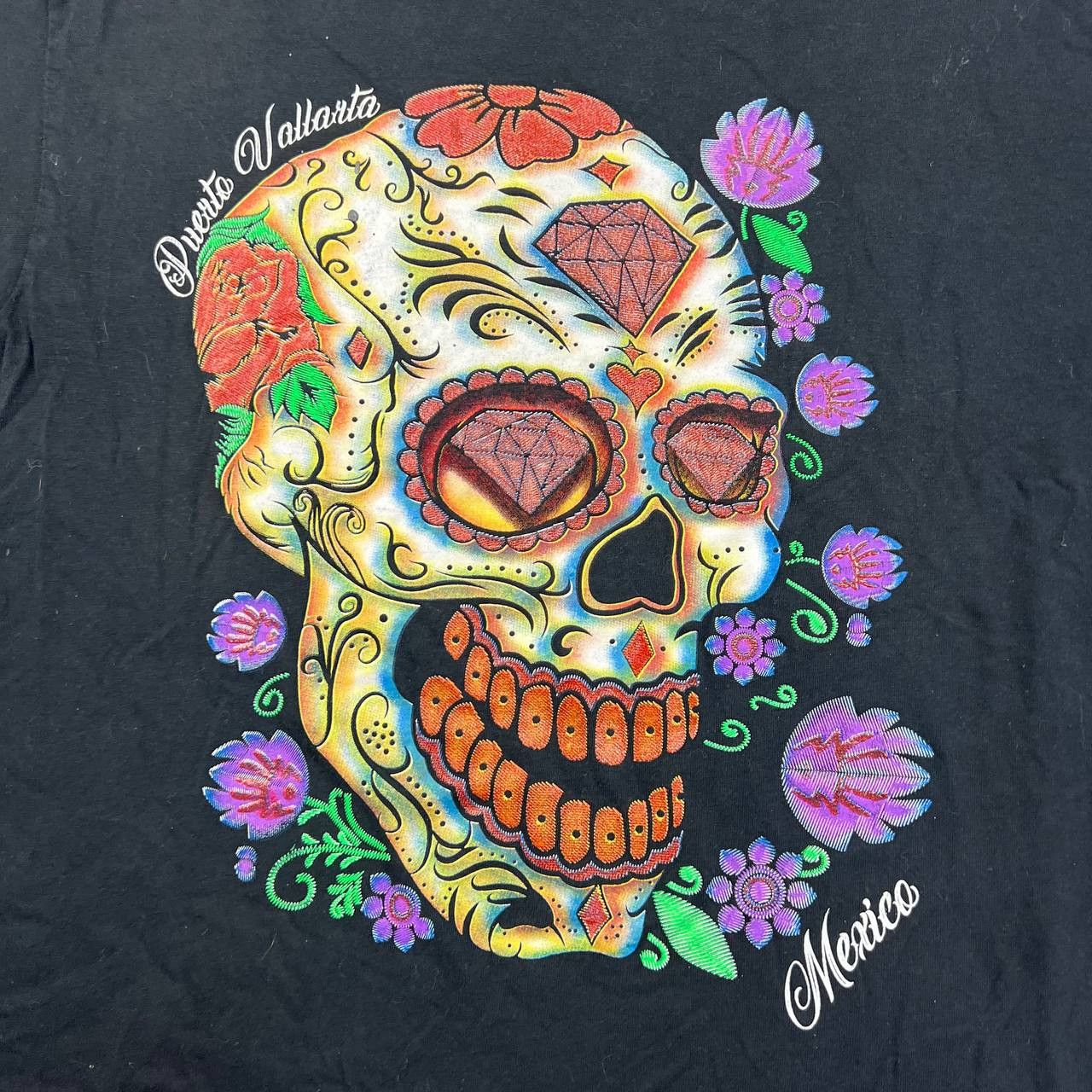 Other Puerto Vallarta Skull Floral Logo Shirt Mens Medium Black Size US M / EU 48-50 / 2 - 3 Thumbnail