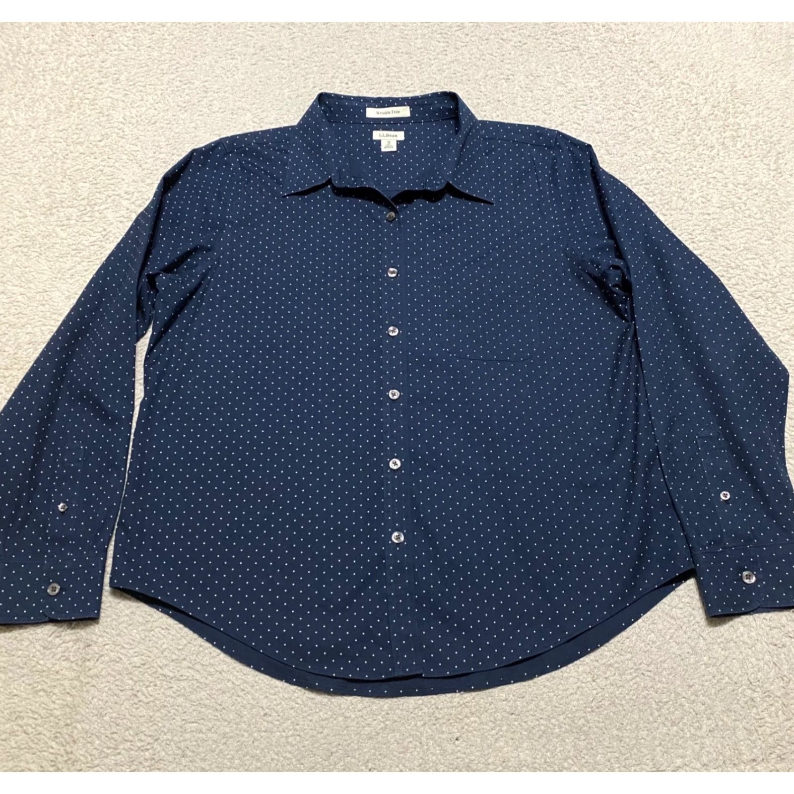 Vintage L.L. Bean Shirt Womens Medium Blue Geometric Button-Up 100% Cotton Long Sleeve Casual Button-Down Size M / US 6-8 / IT 42-44 - 2 Thumbnail