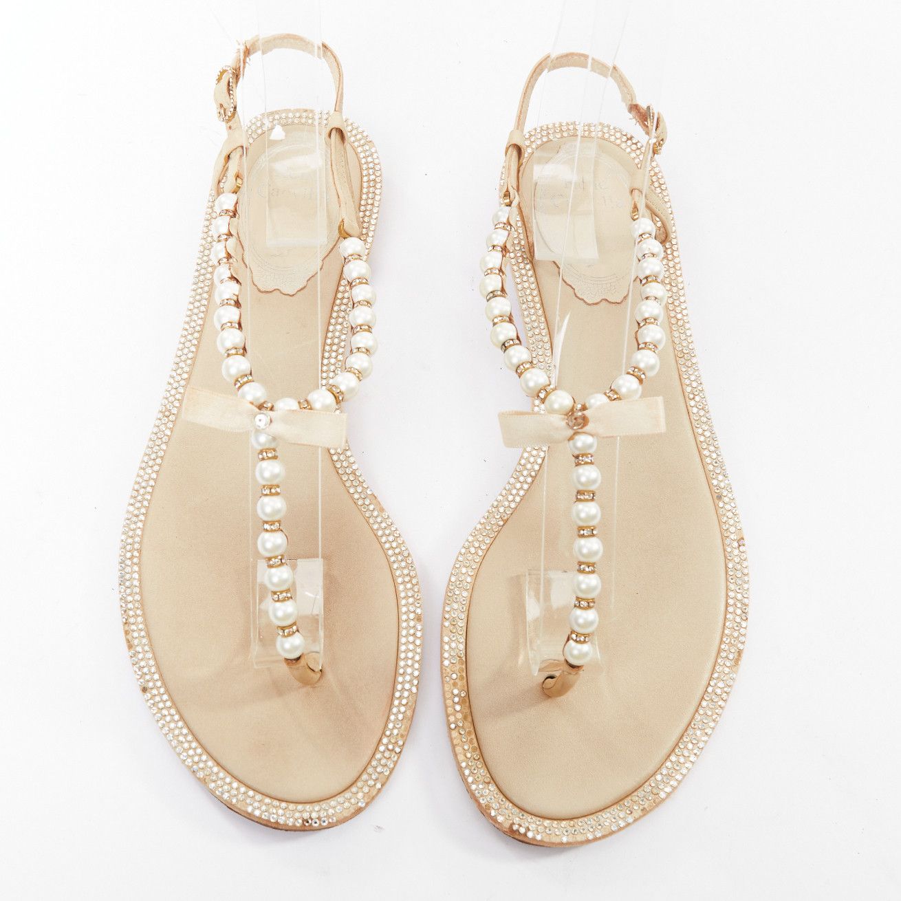Rene Caovilla RENE CAOVILLA cream bow faux pearl tstrap strass trim flat sandals EU36 Size US 6 / IT 36 - 1 Thumbnail