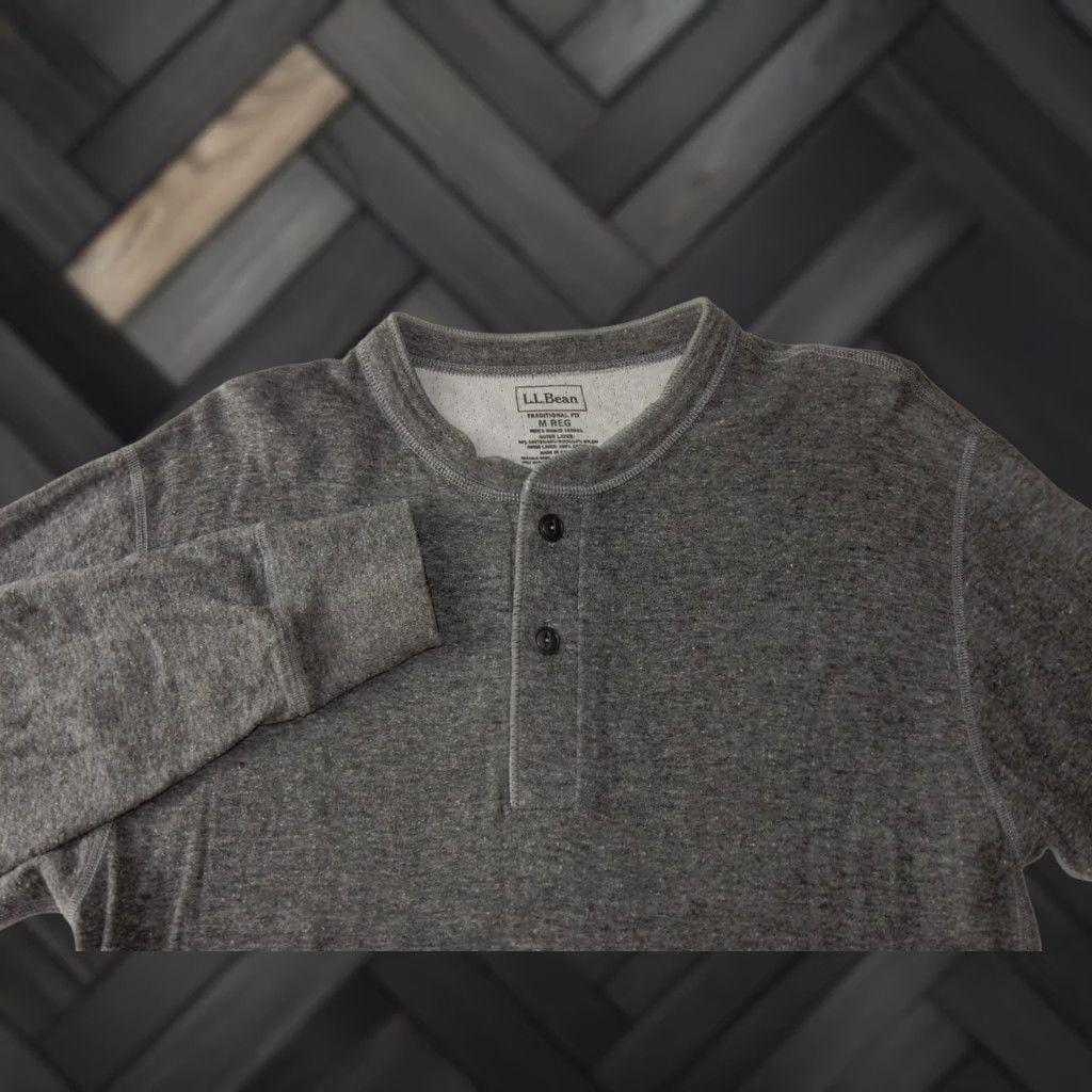 Vintage L.L. Bean Men T-Shirt Long Sleeve Henley Size M Gray River Driver 2 Layer Wool Blend Solid Shirt Mens Size US M / EU 48-50 / 2 - 1 Thumbnail