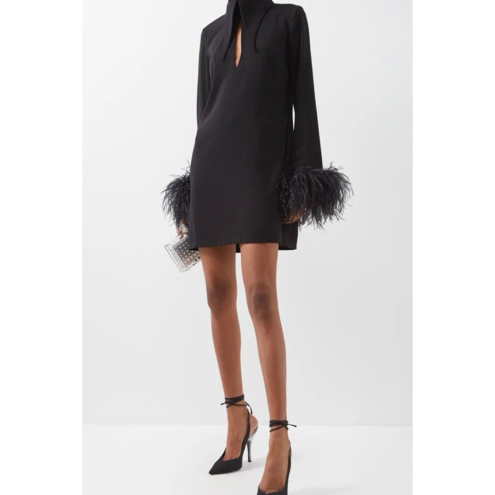 16Arlington 16ARLINGTON MICHELLE DRESS Collared OSTRICH FEATHER US 2 Size XS / US 0-2 / IT 36-38 - 1 Thumbnail