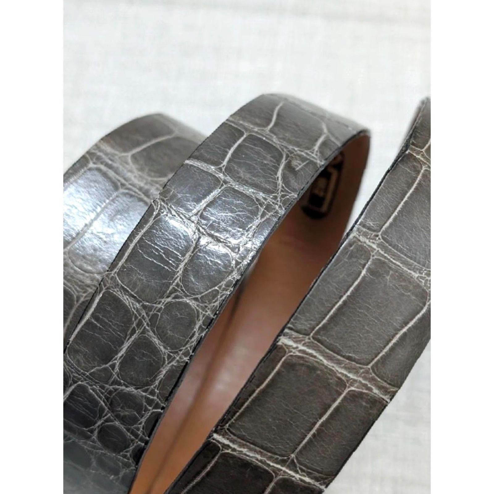 Vintage ZILLI belt CROCODILE buckle 40 made in FRANCE brown/gray/green dress, Western belt Mens Size 40 Size 40 - 3 Thumbnail