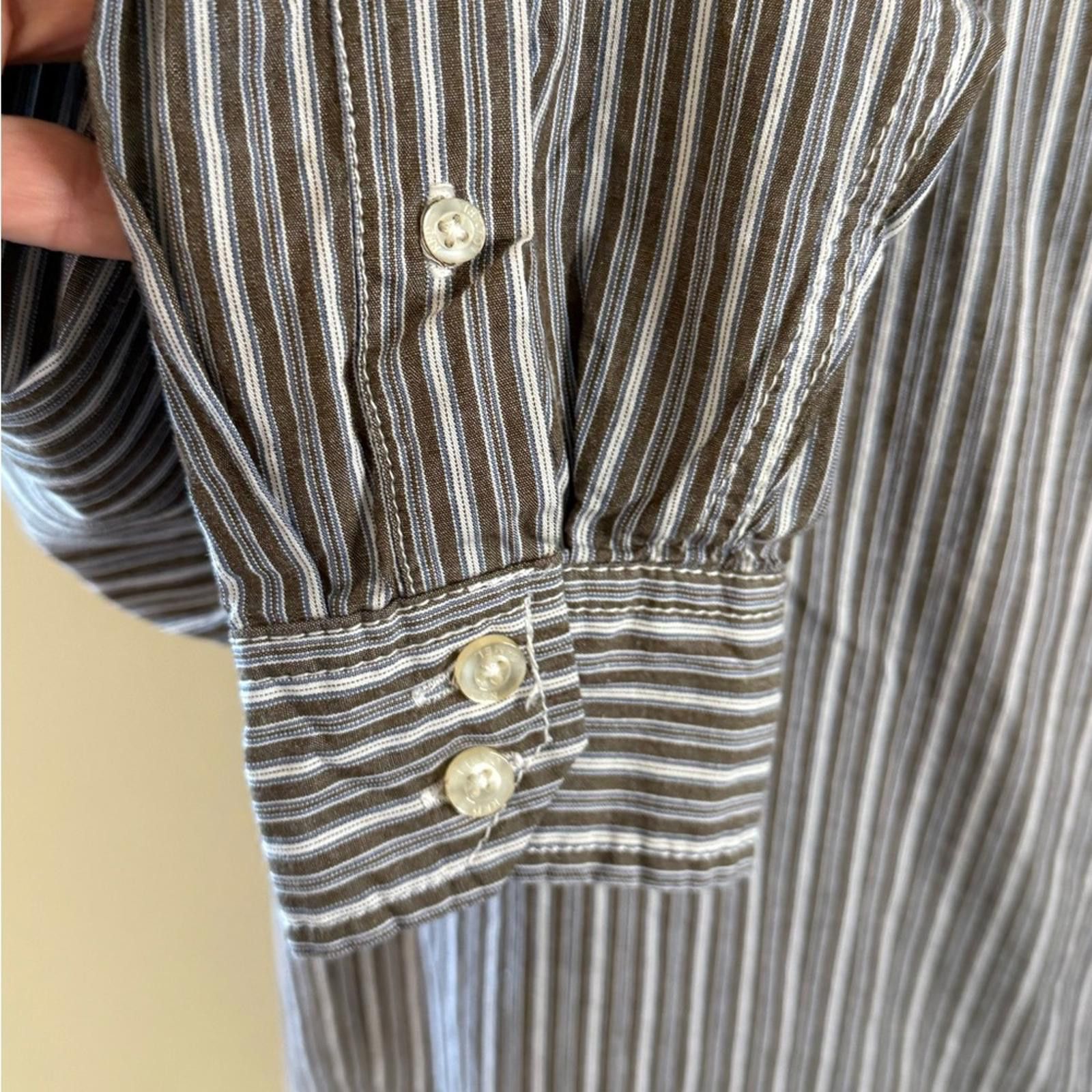 Other Red Camel cotton striped button up neutral colors pocket LG Size L / US 10 / IT 46 - 4 Thumbnail