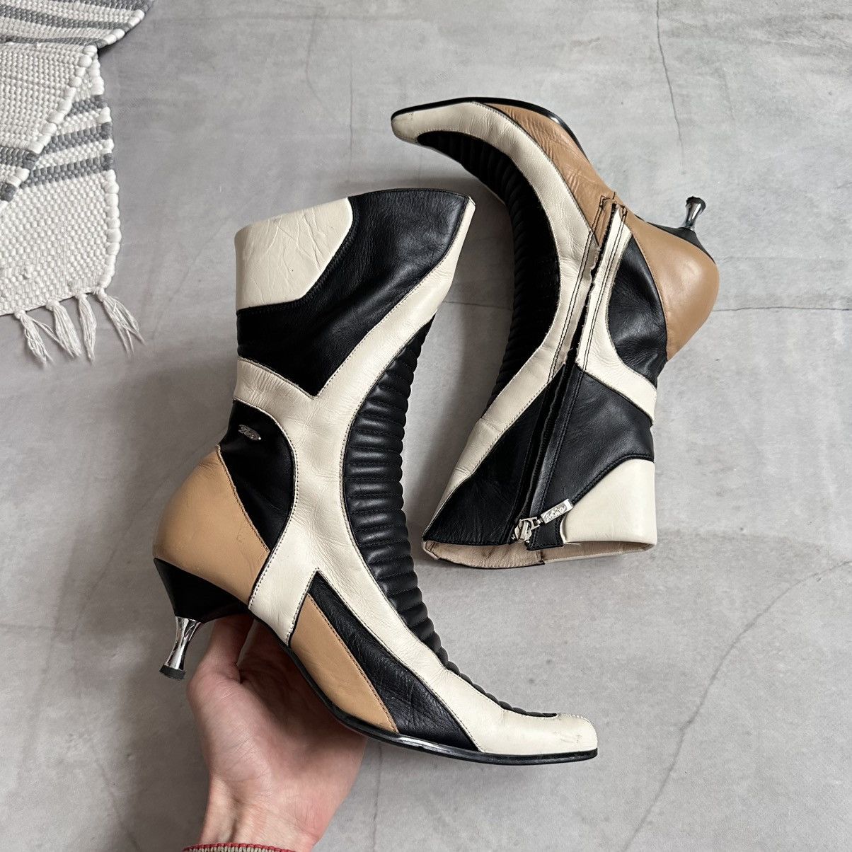 New Rock 25x Cyber Moto Leather Boots Kitten Heels Prada Miu Miu Vibe Size US 9 / IT 39 - 6 Thumbnail