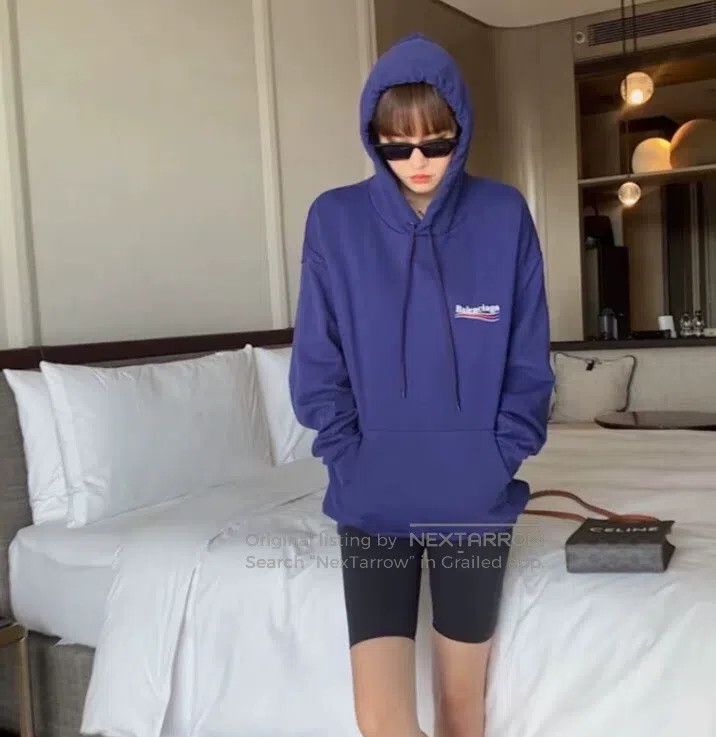 Balenciaga Balenciaga Dark Blue Logo Letter Print Cotton Hooded Draws Size US L / EU 52-54 / 3 - 9 Thumbnail