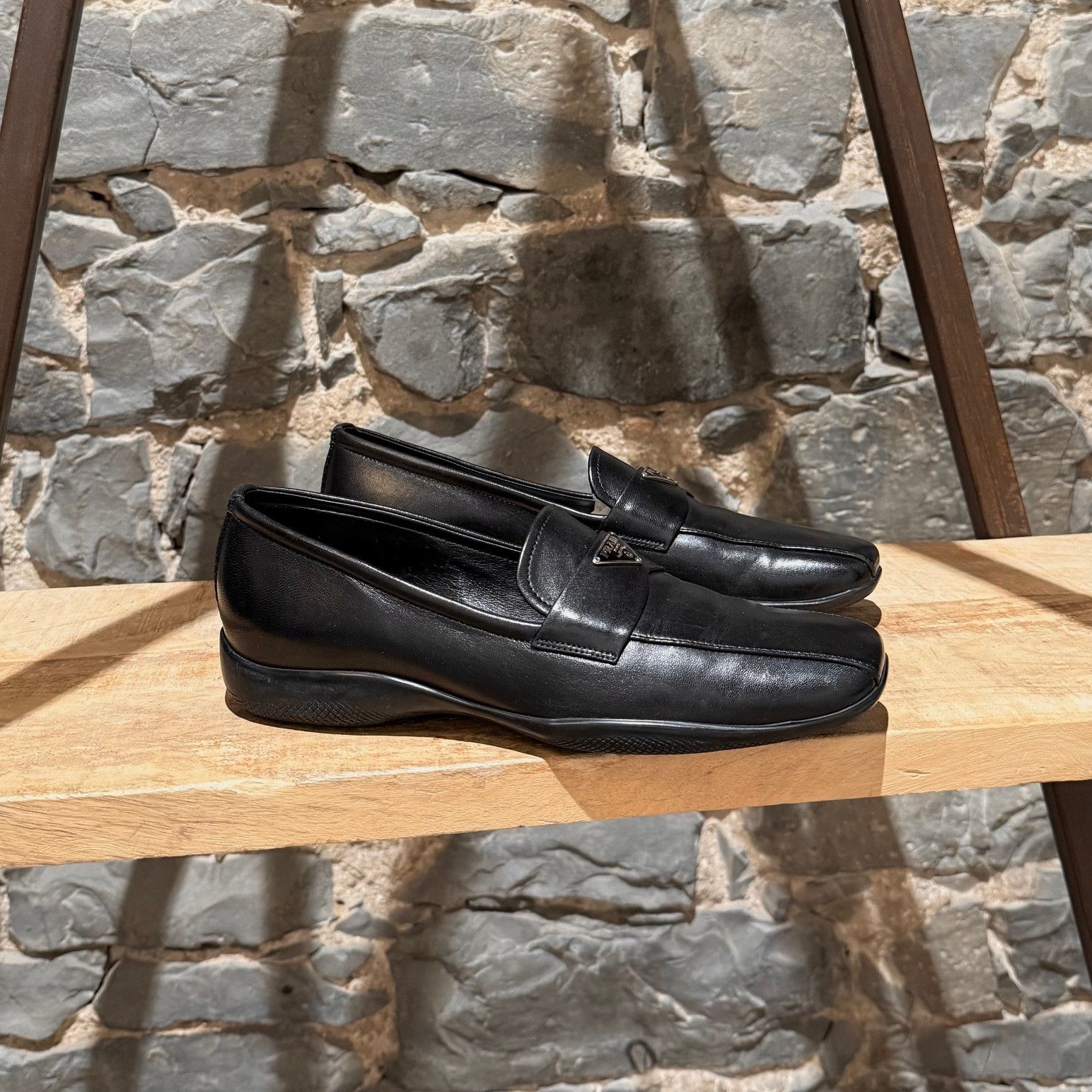 Prada Prada Linea Rossa Black Leather Triangle Emblem Loafers Size US 8 / IT 38 - 1 Thumbnail