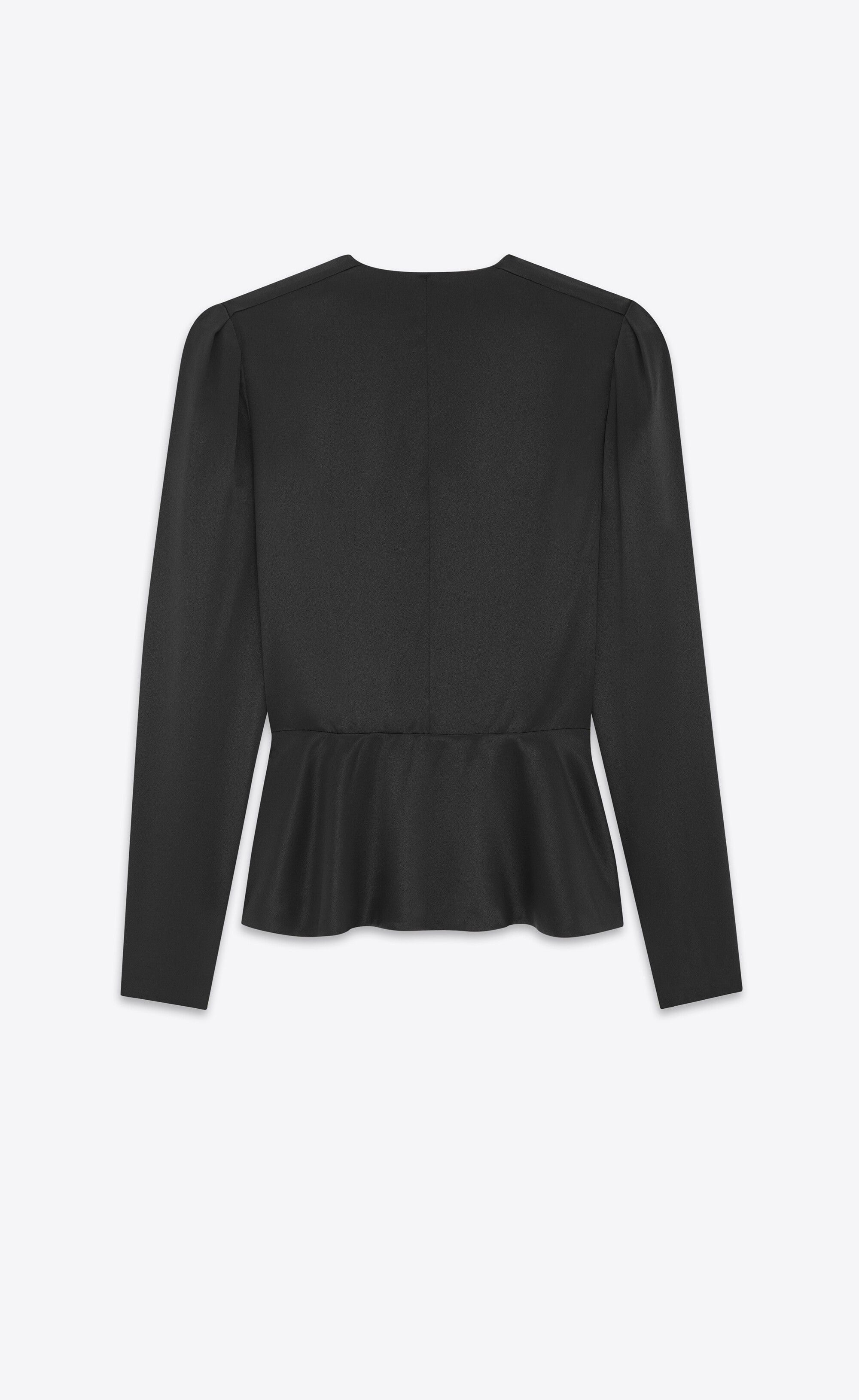 Saint Laurent Paris o1s1wg110325 775109 Peplum Blouse Silk Satin Crepe in Black Size XS / US 0-2 / IT 36-38 - 2 Thumbnail