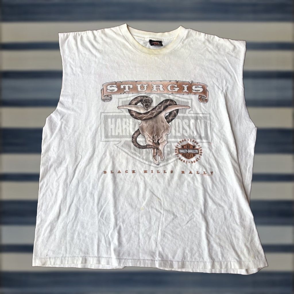 Harley Davidson VINTAGE Harley-Davidson T-Shirt 2XL Crew Neck Sleeveless White Cotton Logo 80s Biker Motorcycle USA Shirts Men Size US XXL / EU 58 / 5 - 1 Thumbnail