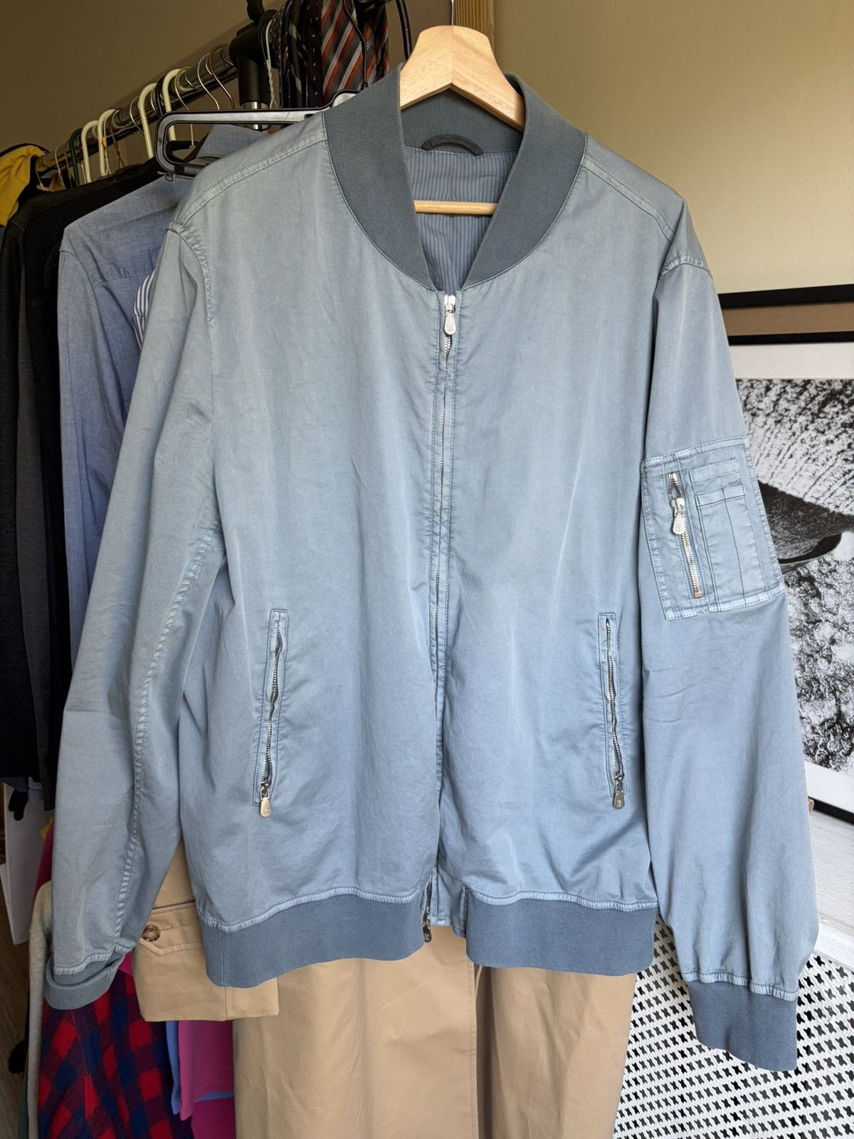 Brunello Cucinelli Brunello Cucinelli Cotton Bomber Jacket Steel Blue IT 52 Size US L / EU 52-54 / 3 - 1 Thumbnail