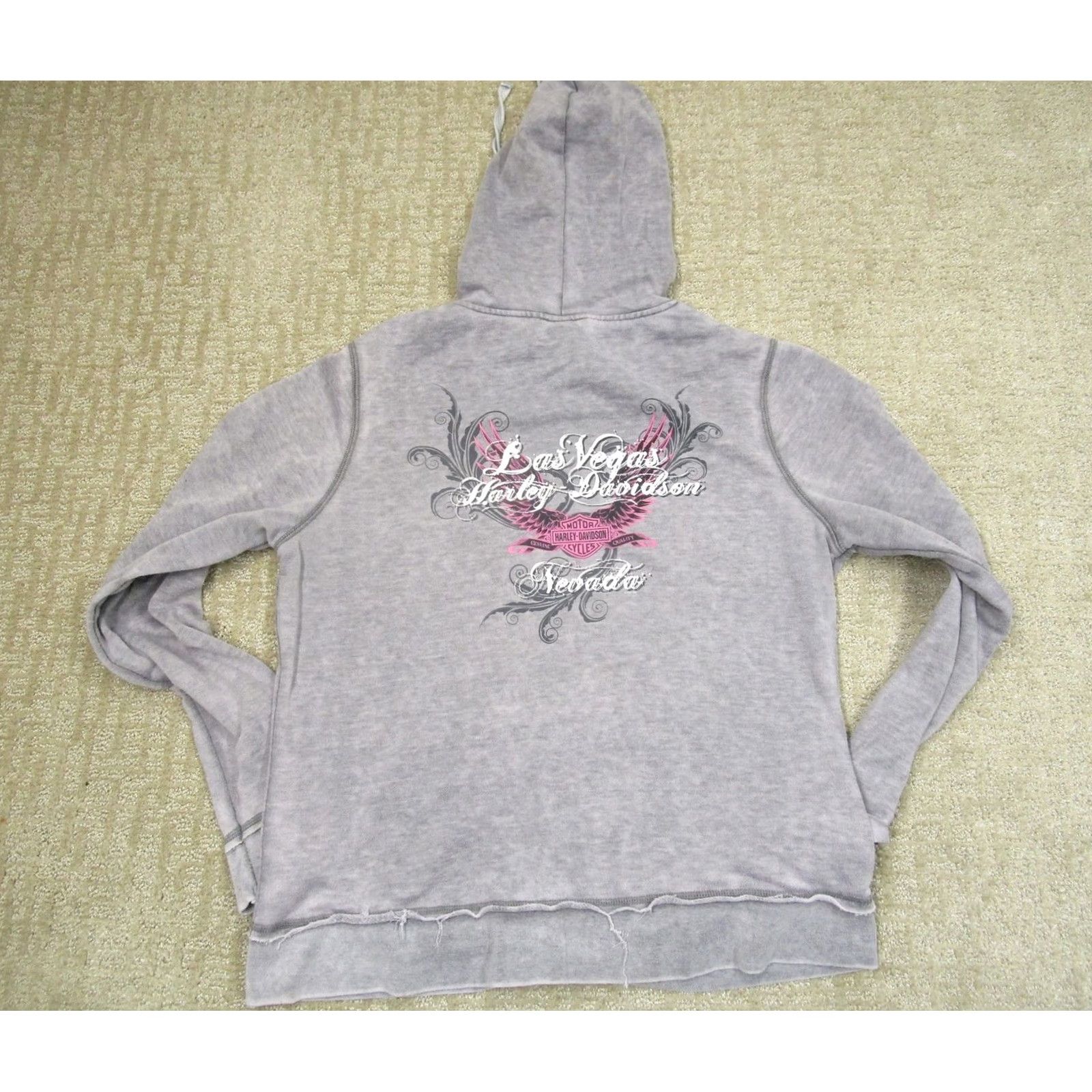 Harley Davidson Harley-Davidson Hoodie Women Large Gray Full Zip Las Vegas Nevada Wings Faded Size L / US 10 / IT 46 - 4 Thumbnail
