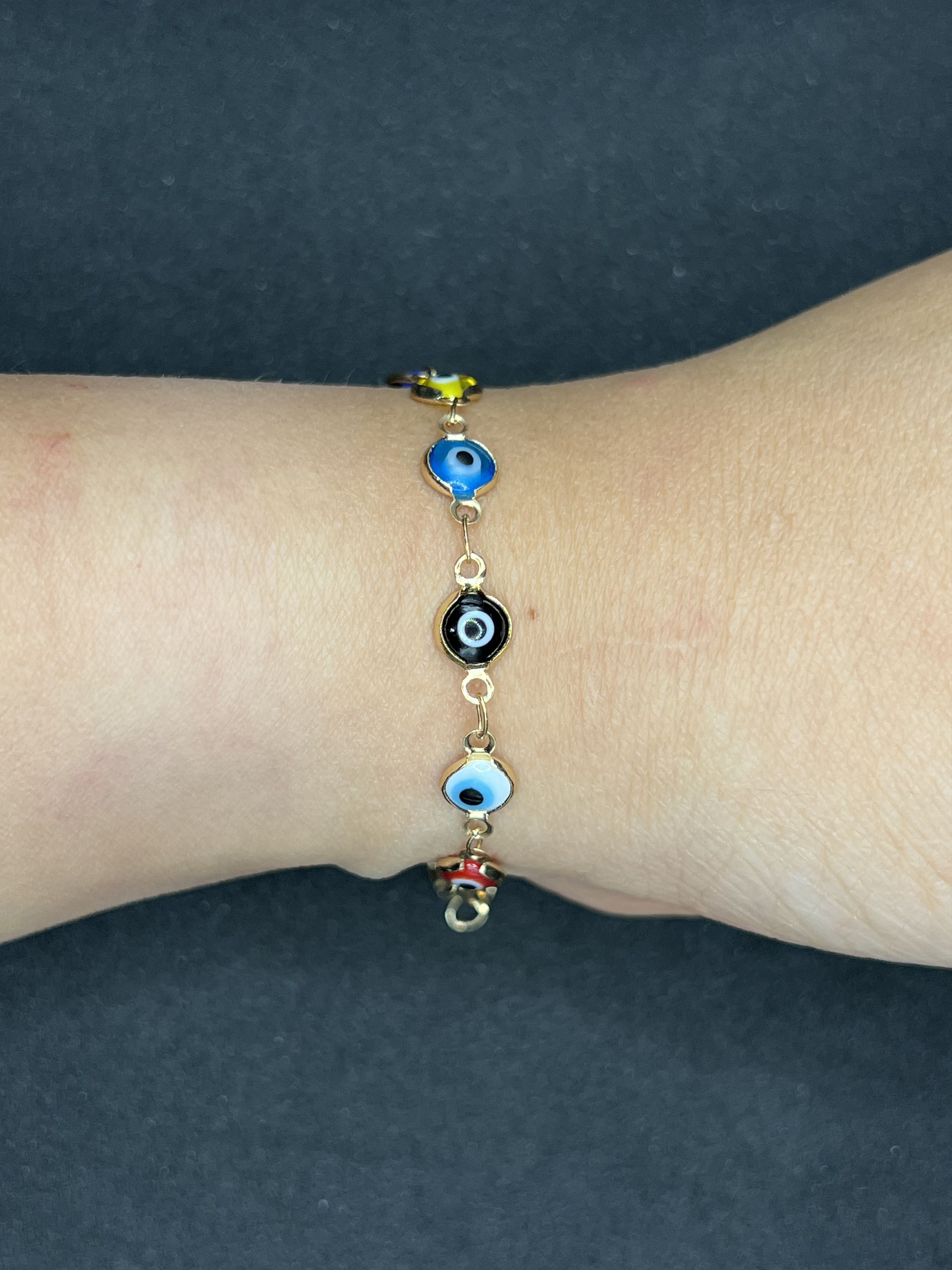 Handmade Evil Eyes Gold Chain Bracelet Size ONE SIZE - 4 Thumbnail