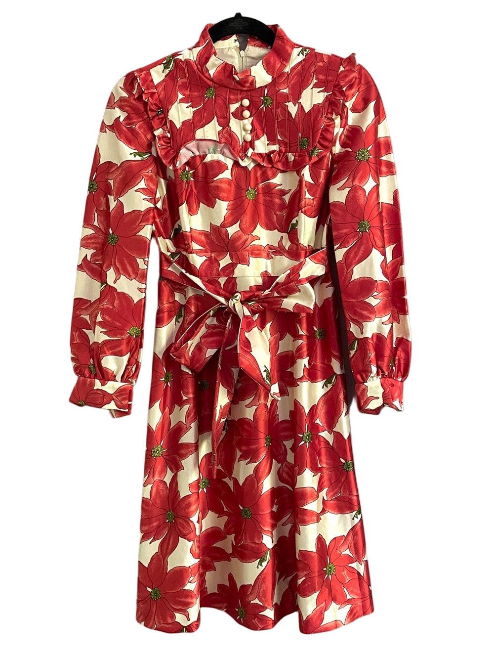 Vintage Vintage Poinsettia Floral Long Sleeve Midi Dress - XS 🎅🏼 Size XS / US 0-2 / IT 36-38 - 8 Thumbnail