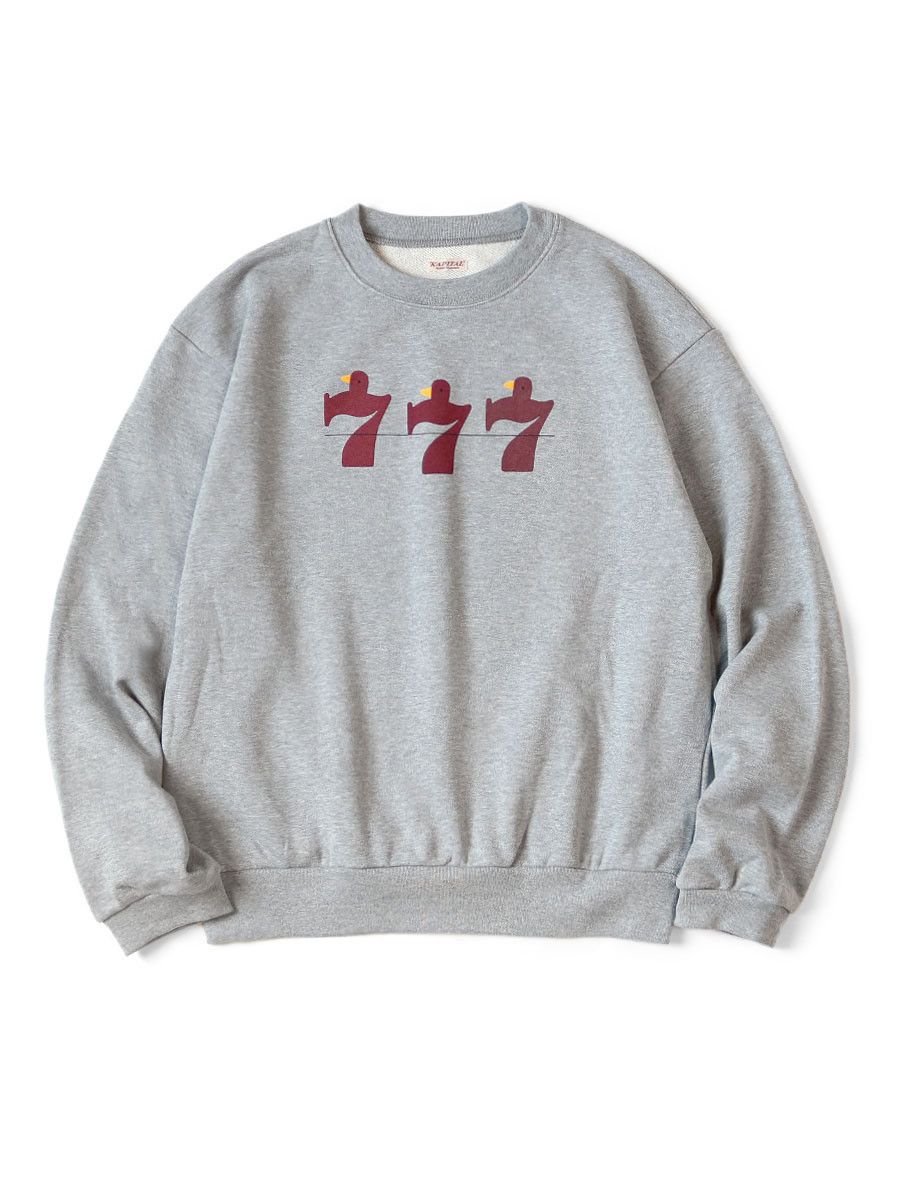 image of Kapital Lucky Battery Bird Print Crew Sweatshirt in Grey, Men's (Size Small)