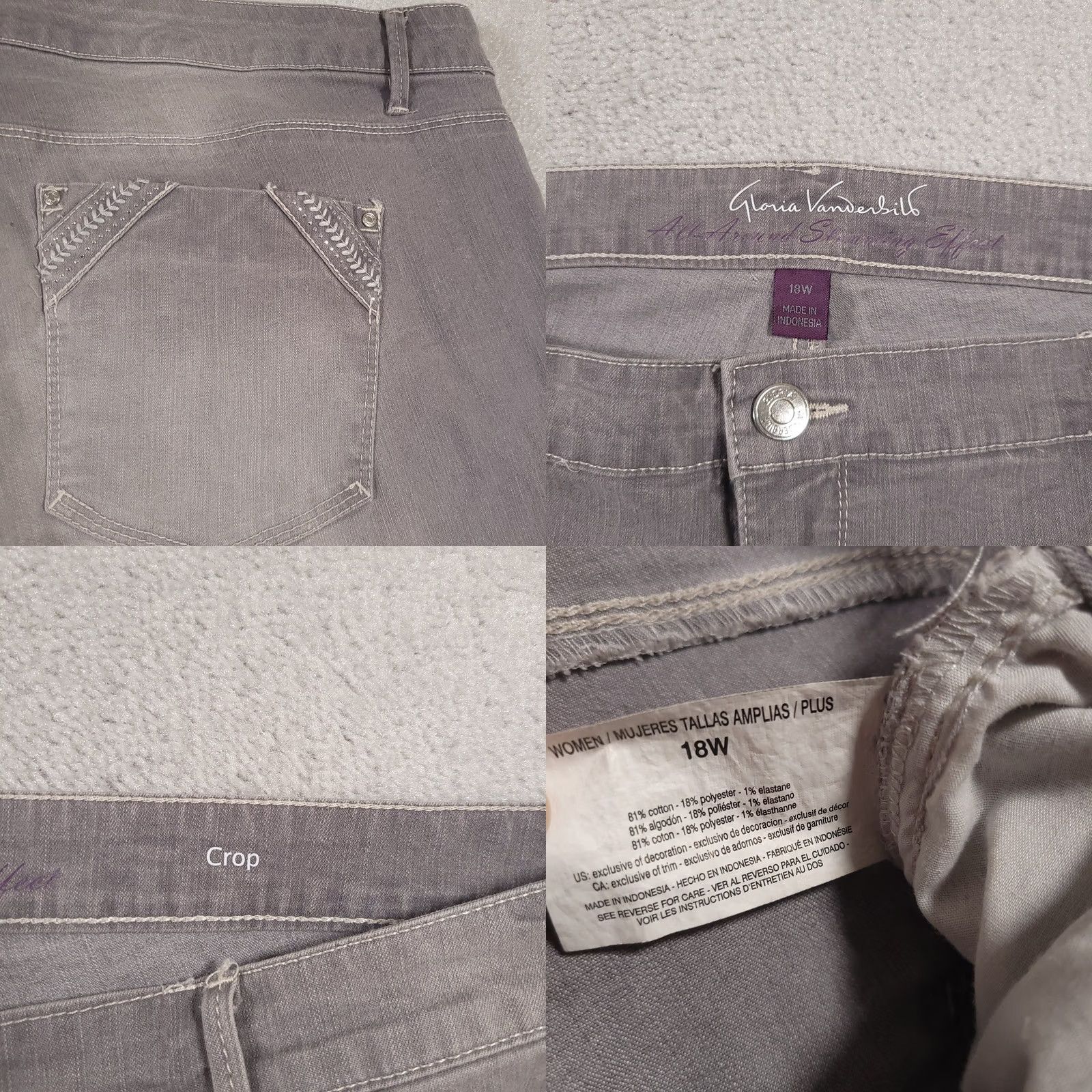 Gloria Vanderbilt Gloria Vanderbilt All Around Slimming Effect Crop Jeans Women's 18W Gray Stretch Denim Cropped 27 In Inseam Womens Size 40" / US 18 - 9 Thumbnail