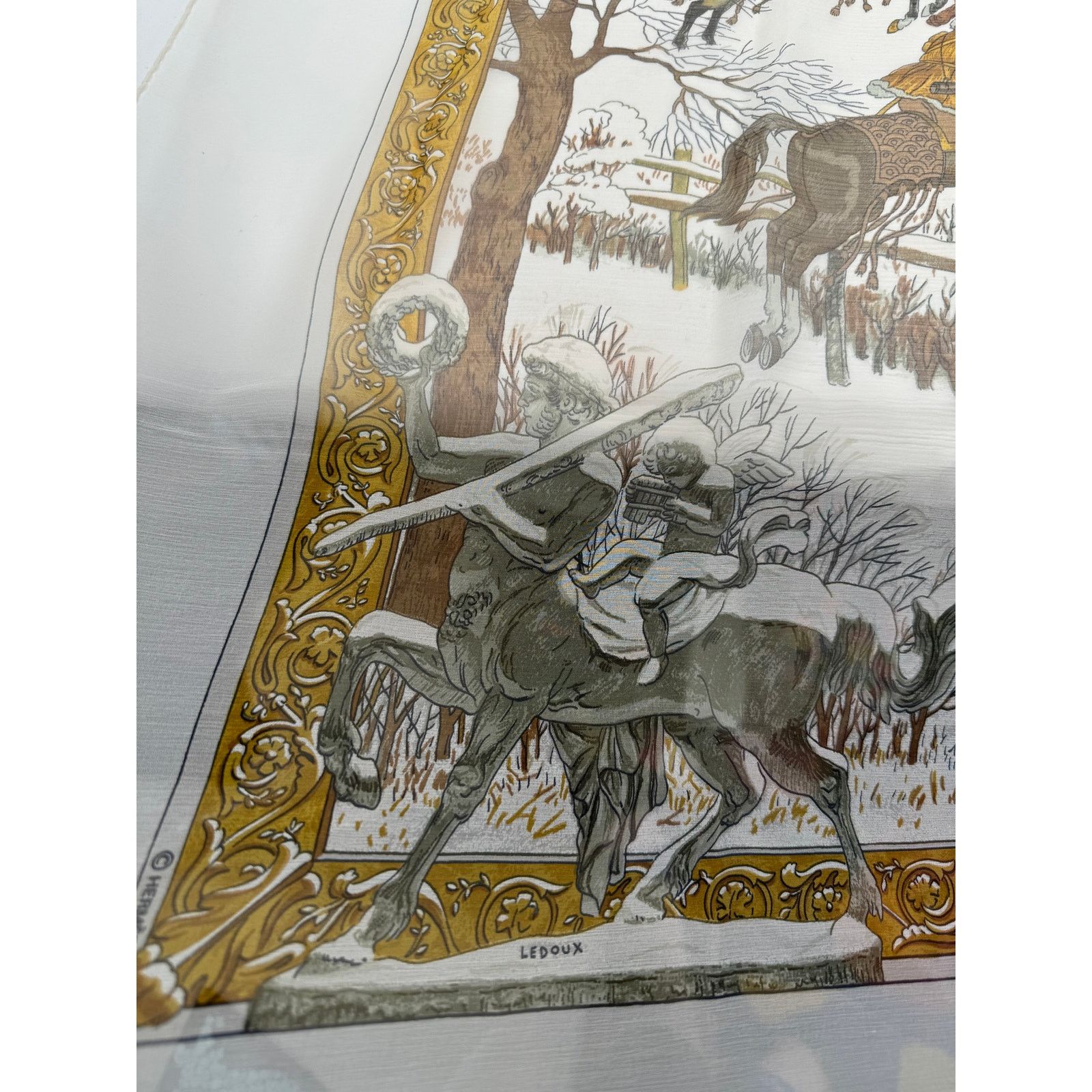 Hermes Hermes Rare Mirrored Image Hunt Scene Sheer Large Cape Shaw Size ONE SIZE - 11 Thumbnail