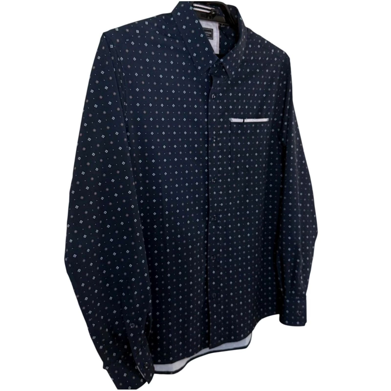 Vintage VINTAGE 7Diamonds Button-Up Shirt Blue Geometric 4-Way Stretch Mens Medium Size US M / EU 48-50 / 2 - 4 Thumbnail