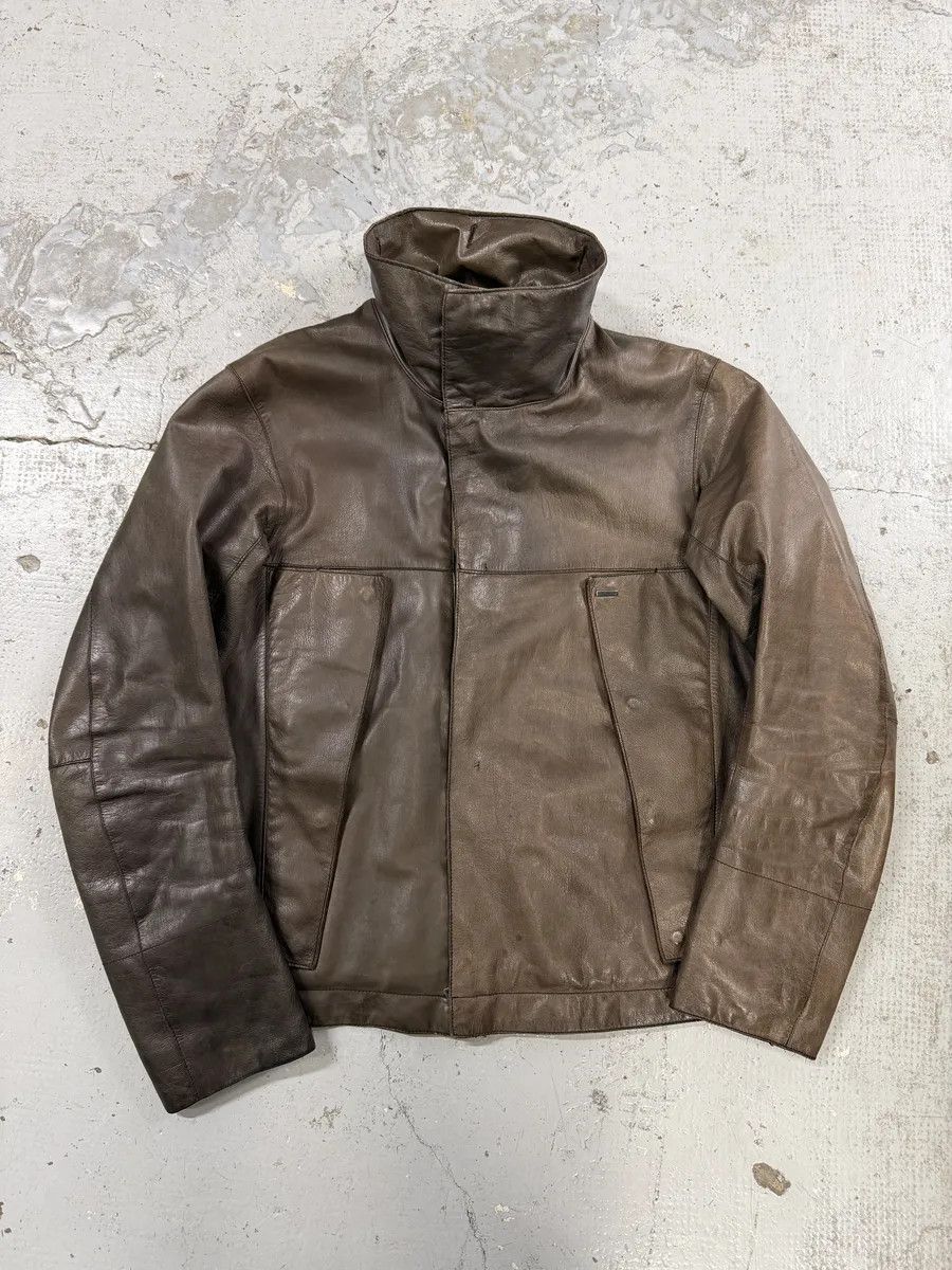 Prada 2000s Prada Brown Avant-Garde Biker Leather Jacket Size US M / EU 48-50 / 2 - 2 Thumbnail