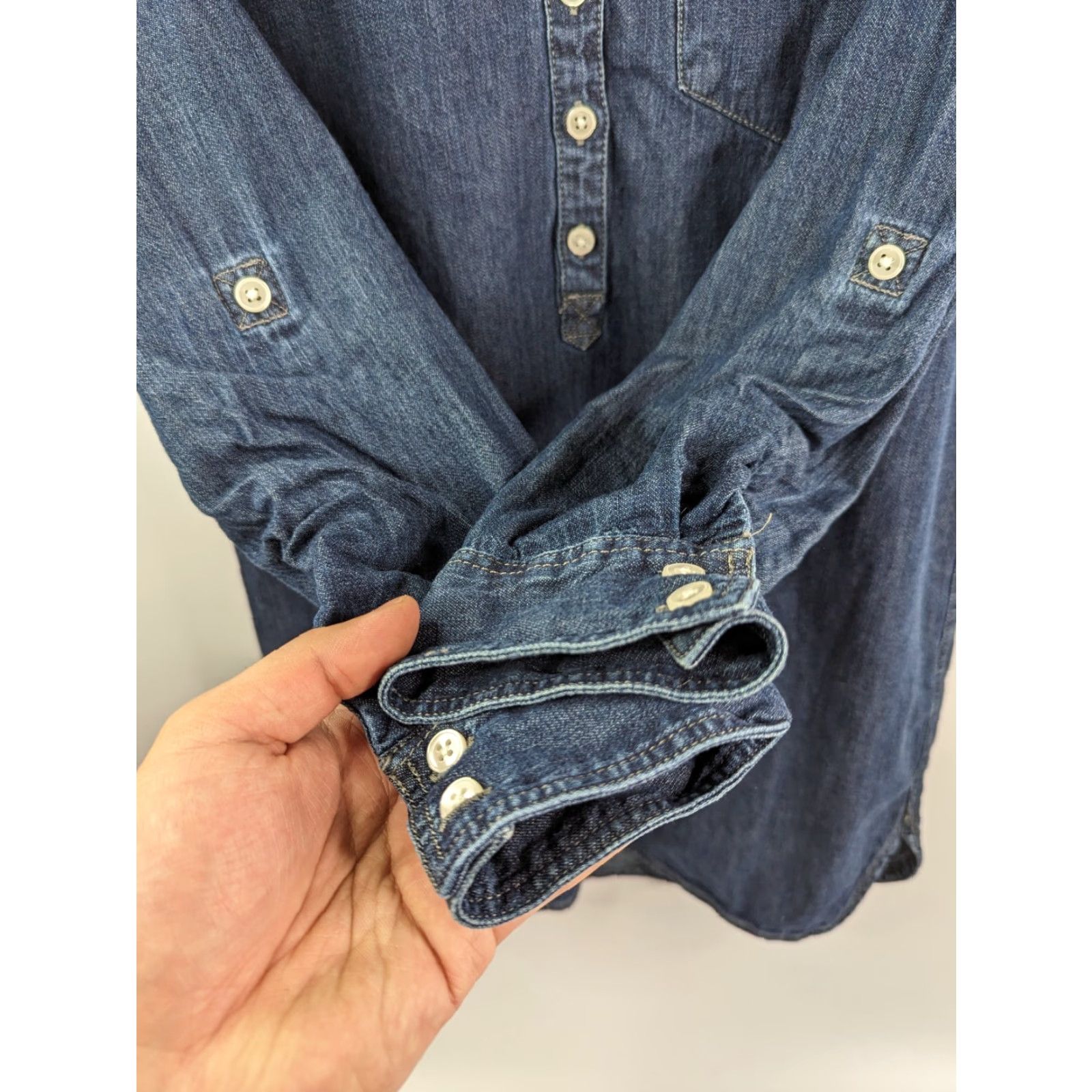 Express EXPRESS Blue Chambray Denim Mini Shirt Dress Tunic Roll Tab Sleeves Womens Small Size S / US 4 / IT 40 - 3 Thumbnail