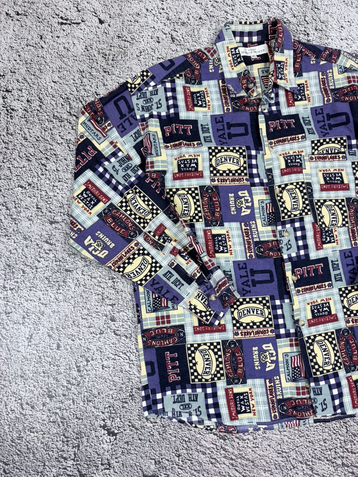 Japanese Brand Vintage Marks & Spencer All Over Print University Shirt M Size US M / EU 48-50 / 2 - 2 Thumbnail