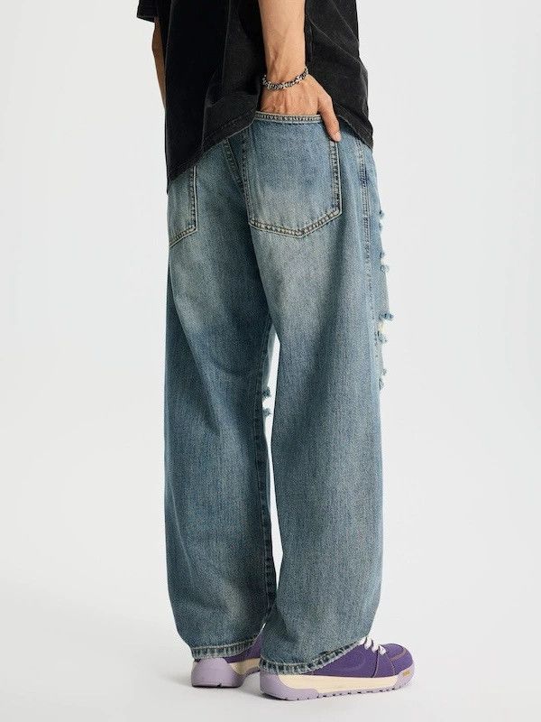 Japanese Brand × Jean American street men's all-match distressed straight jeans Size US 32 / EU 48 - 4 Thumbnail