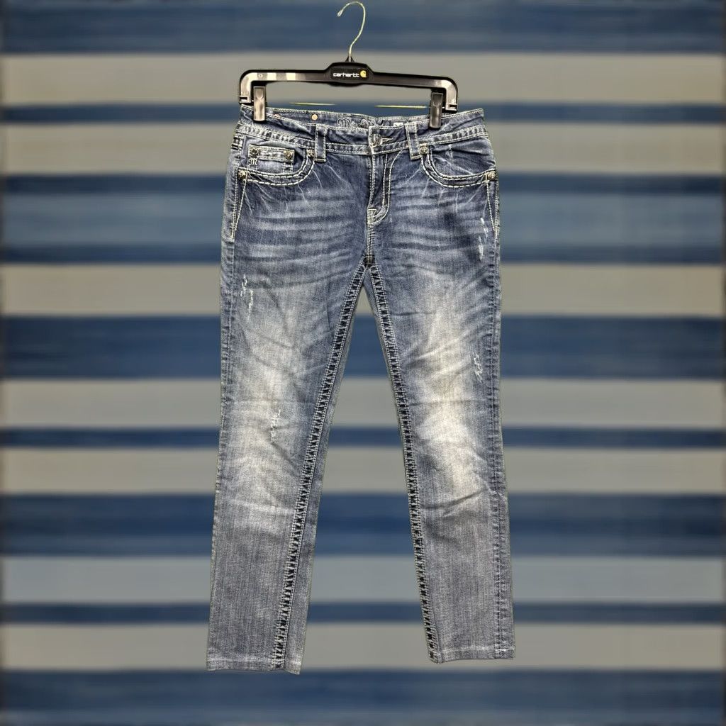 Miss Me Miss Me Jeans Womens 30 Blue Classic Light Wash Denim Embellished Button 5-Pocket Skinny Size 30" / US 8 / IT 44 - 1 Thumbnail