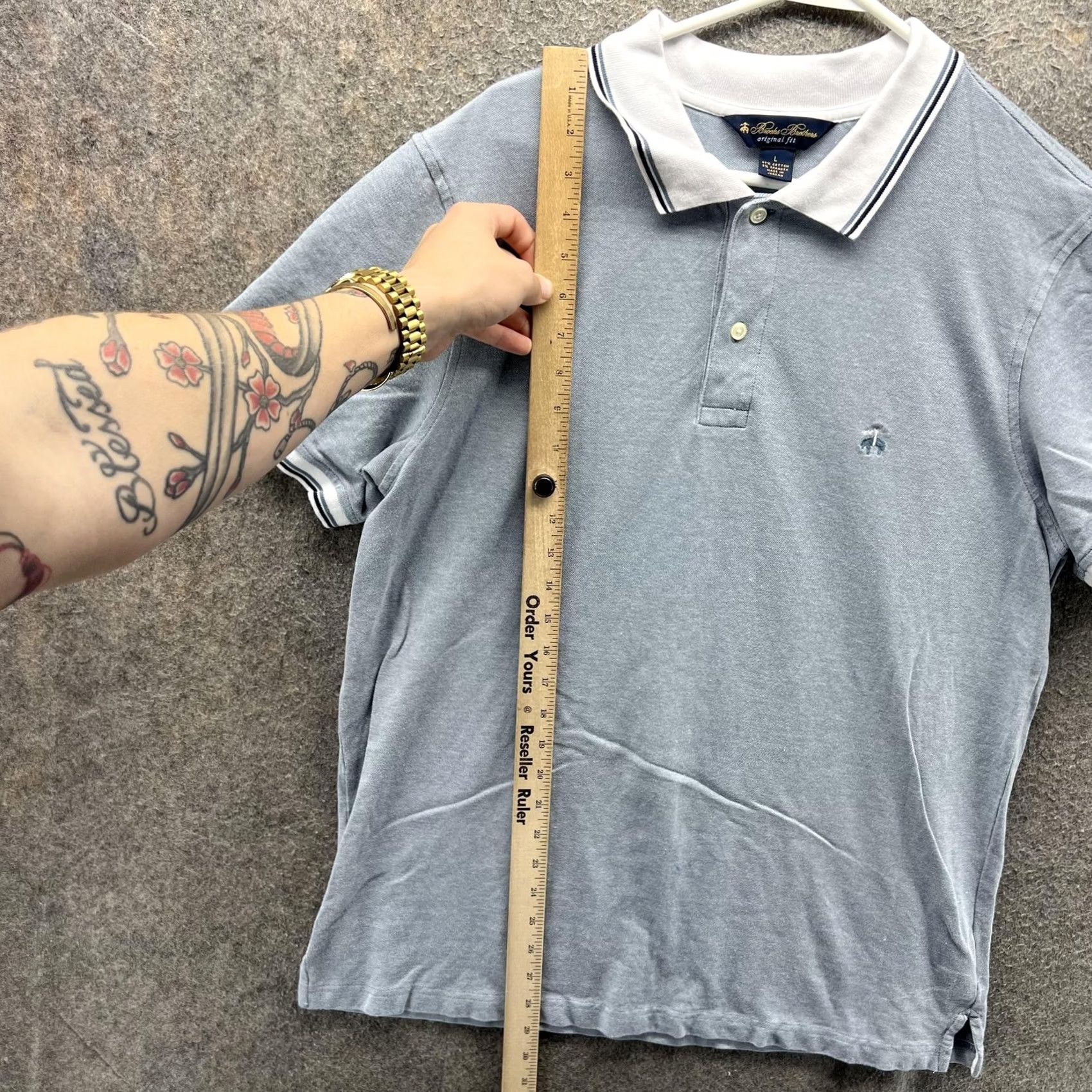 Brooks Brothers Brooks Brothers Polo Shirt Mens L Blue Original Fit Stretch Collar Contrast Cuff Navy Logo Short Sleeve Cotton Spandex Size US L / EU 52-54 / 3 - 7 Thumbnail