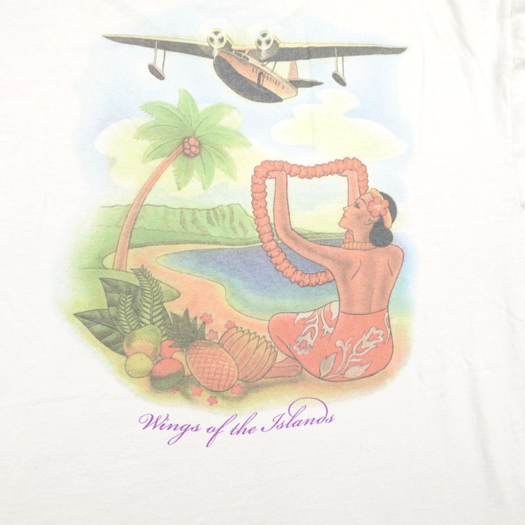 Hanes VINTAGE Hilo Hattie Shirt Mens Large White Hawaiian Airlines Hawaii Aloha Hula T-Shirt 90s Beach Tropical Mens Size US L / EU 52-54 / 3 - 5 Thumbnail