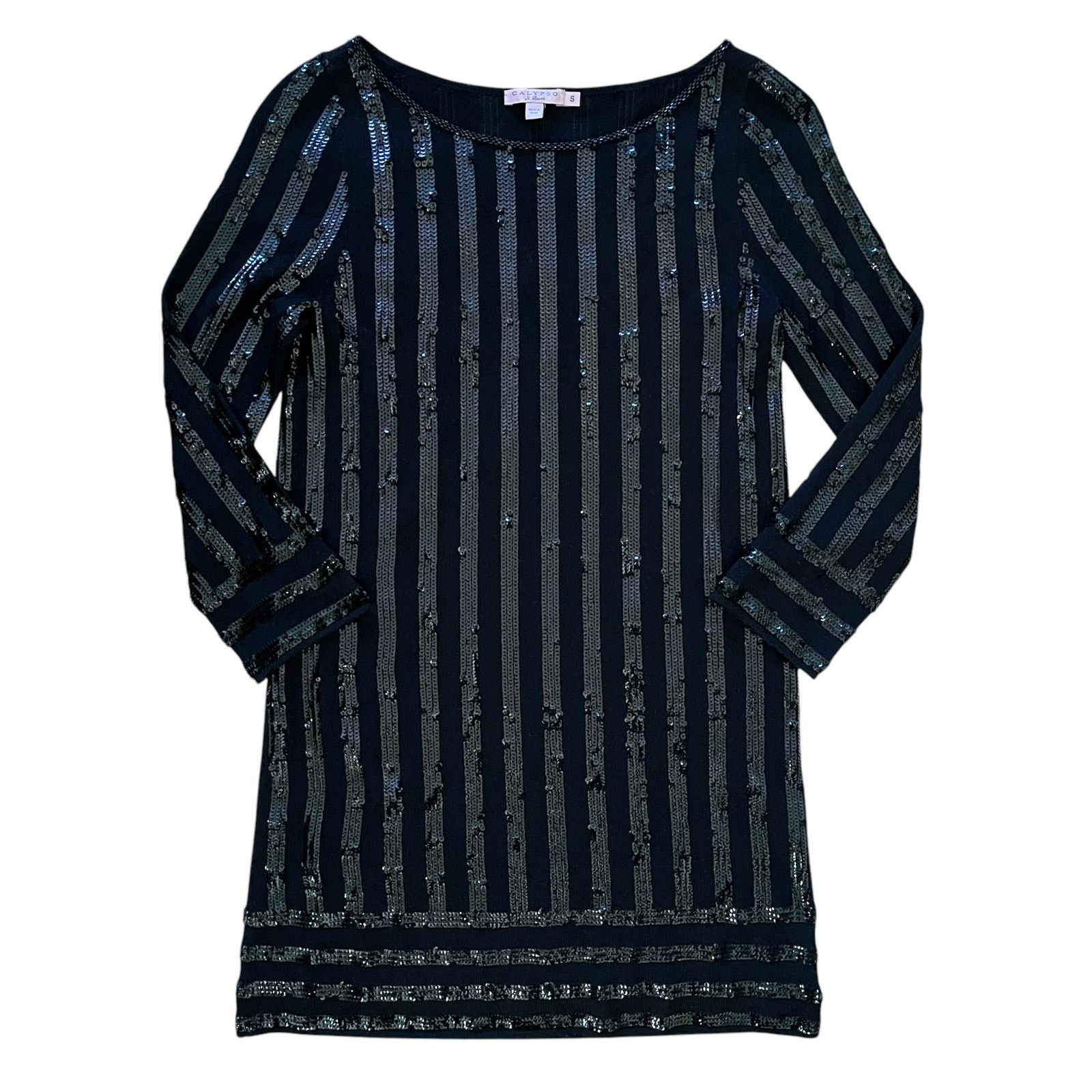 Other Calypso St. Barth Black Sequin Stripe Monroe Sweater Dress Size S / US 4 / IT 40 - 1 Thumbnail
