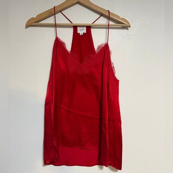 CAMI NYC CAMI NYC Red Silk Lace Trim Camisole Tank Top - Size Small Size S / US 4 / IT 40 - 2 Thumbnail
