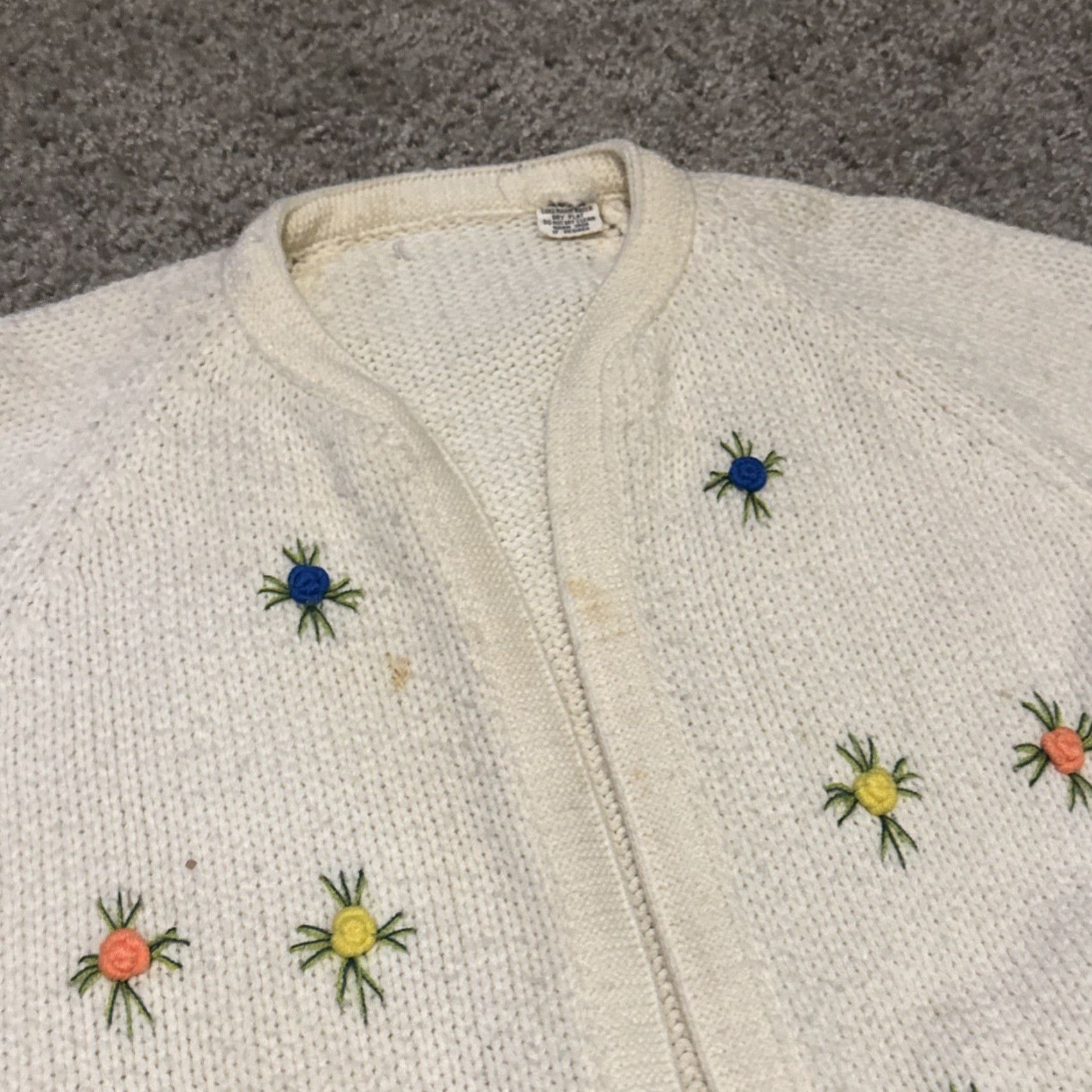 Vintage VINTAGE 1960s Flower Art 3D Cotton Cardigan Knit Sweater Large Knitwear Size L / US 10 / IT 46 - 7 Thumbnail