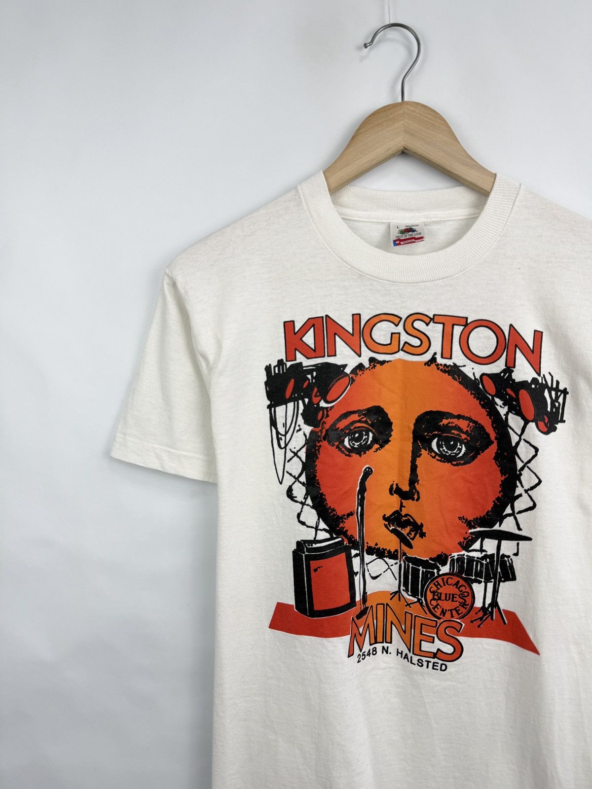 Fruit Of The Loom 🇺🇸 Vintage 80s Vintage Kingston Mines Chicago Blues Center Te Size US L / EU 52-54 / 3 - 3 Thumbnail