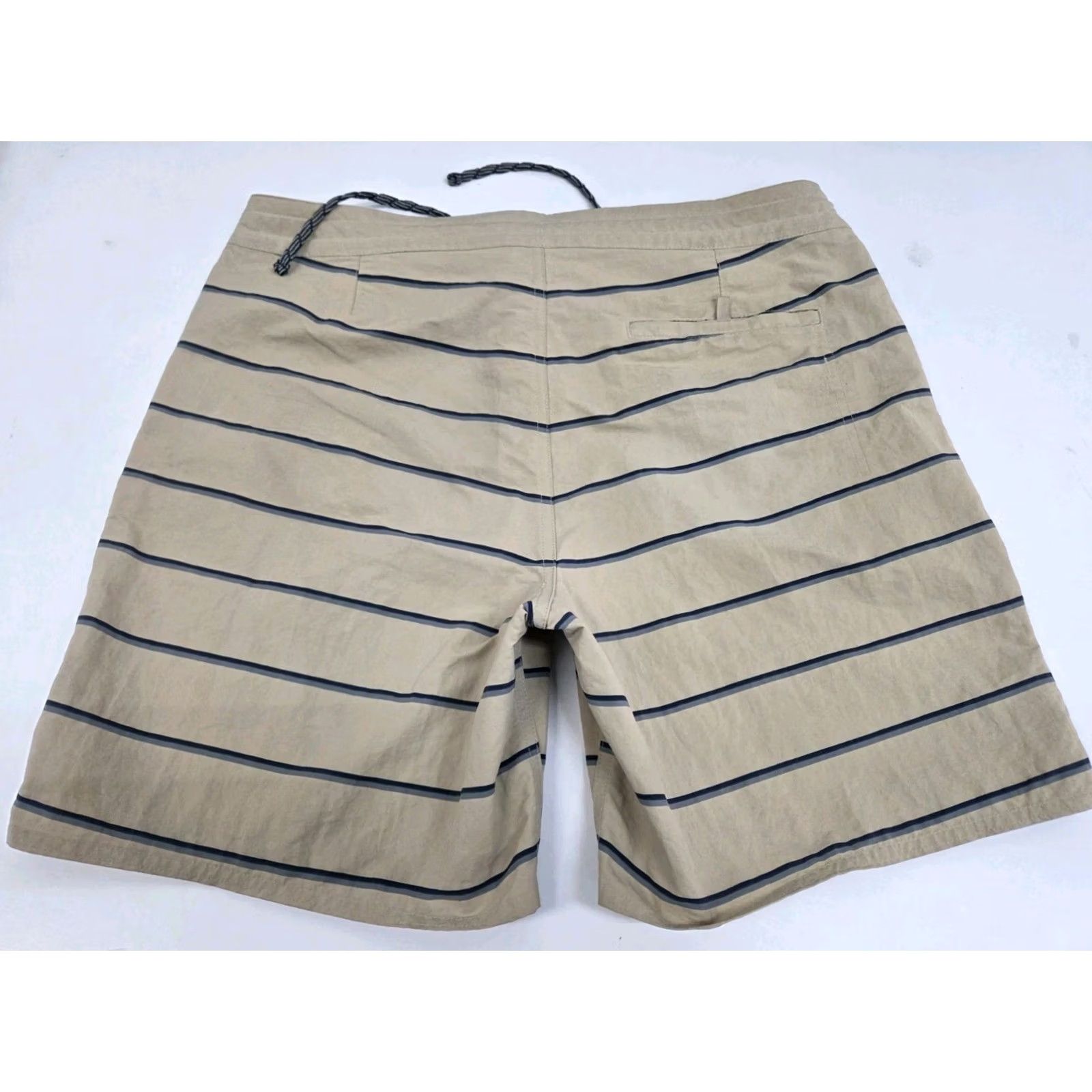 Patagonia Patagonia Wavefarer Boardshorts Mens Beige Blue Striped Zipper Drawstring Pockets Back Pocket 36/7" Regular Nylon Canvas Beach Surfing Casual Size ONE SIZE - 3 Thumbnail