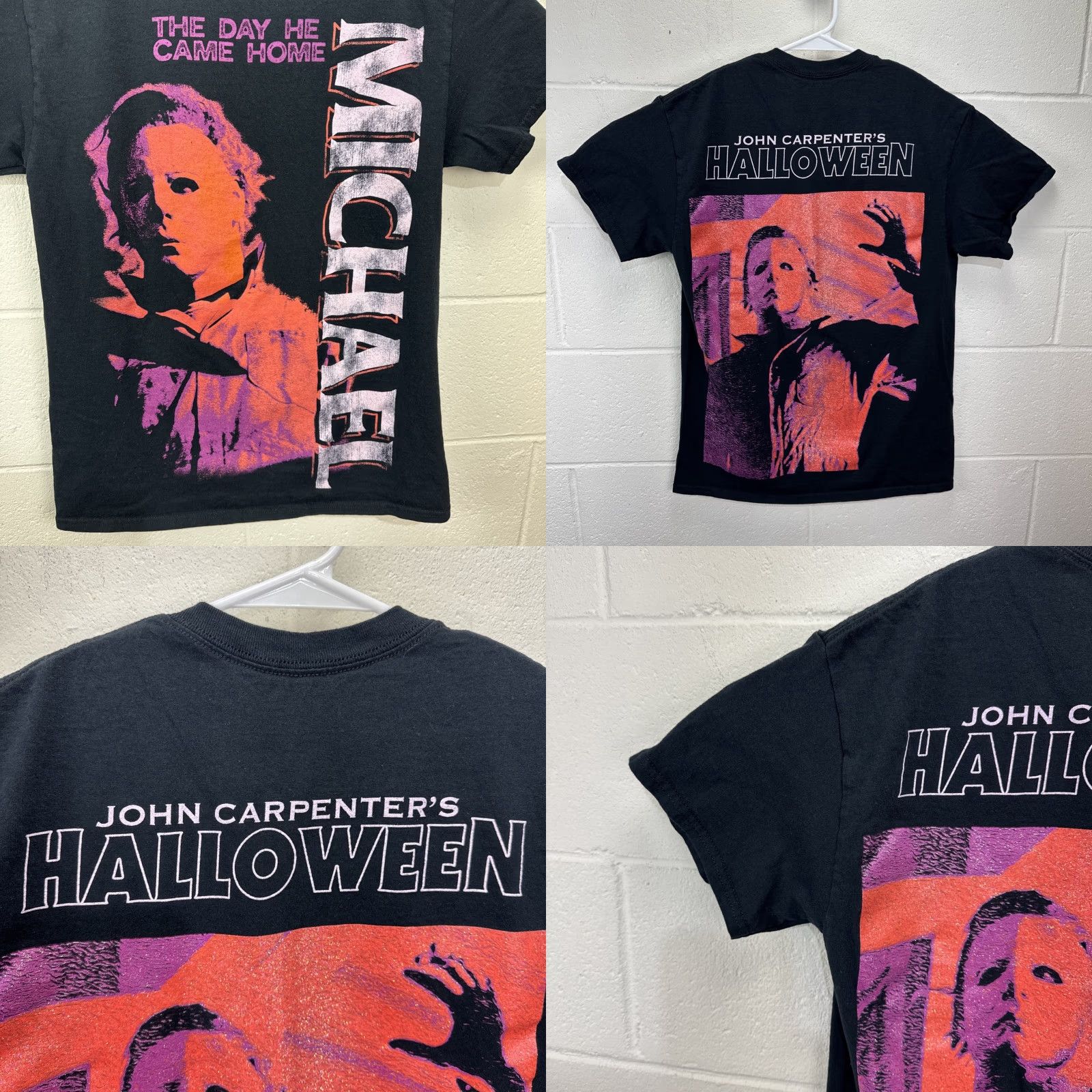 Camel VINTAGE Halloween The Day He Came Home Michael Myers T Shirt Black Medium White Graphic Print Crew Neck Short Sleeve Mens - Size US M / EU 48-50 / 2 - 8 Thumbnail