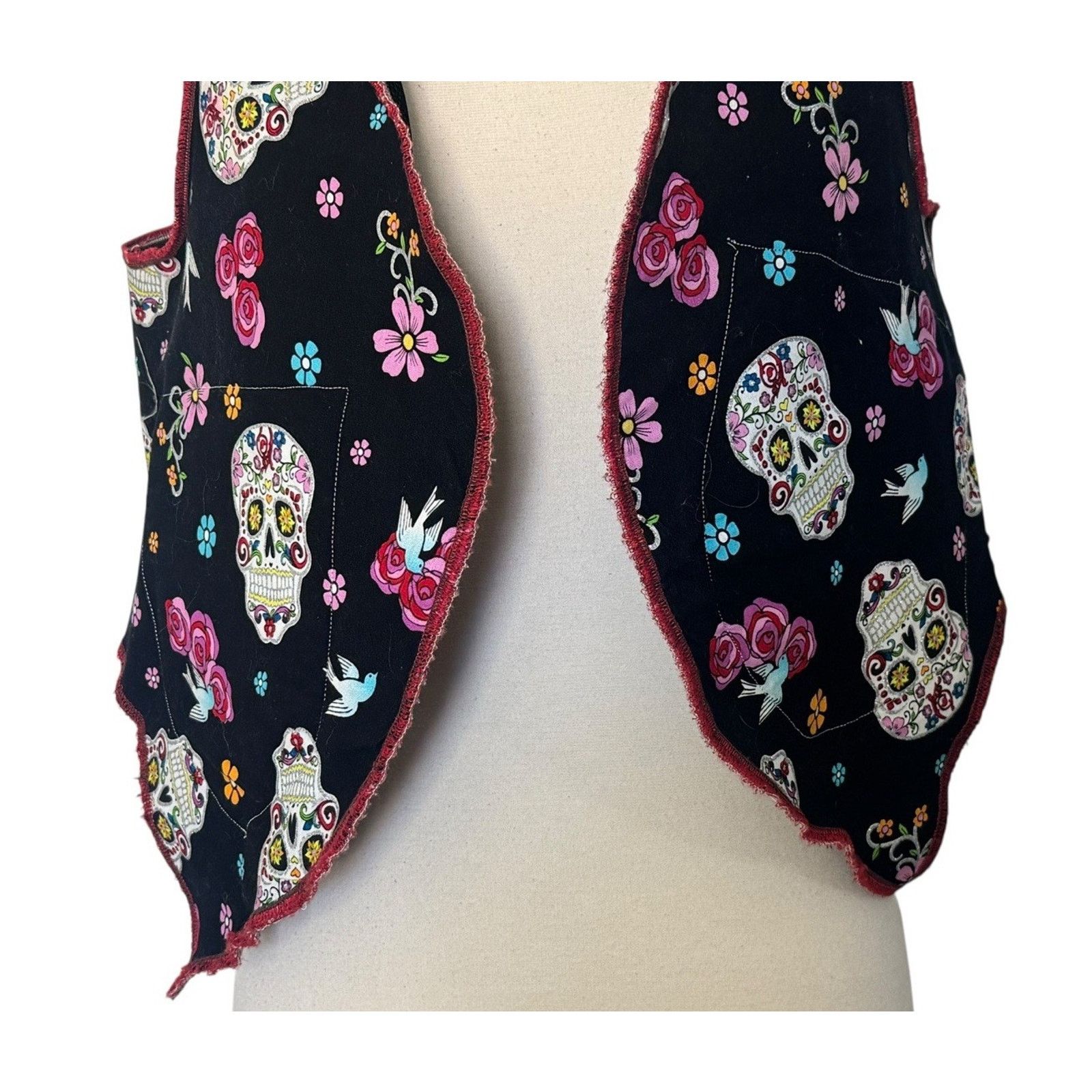 Other DIA DE LOS MUERTOS Skulls Vest Handmade Reversible Hooded Size L / US 10 / IT 46 - 5 Thumbnail