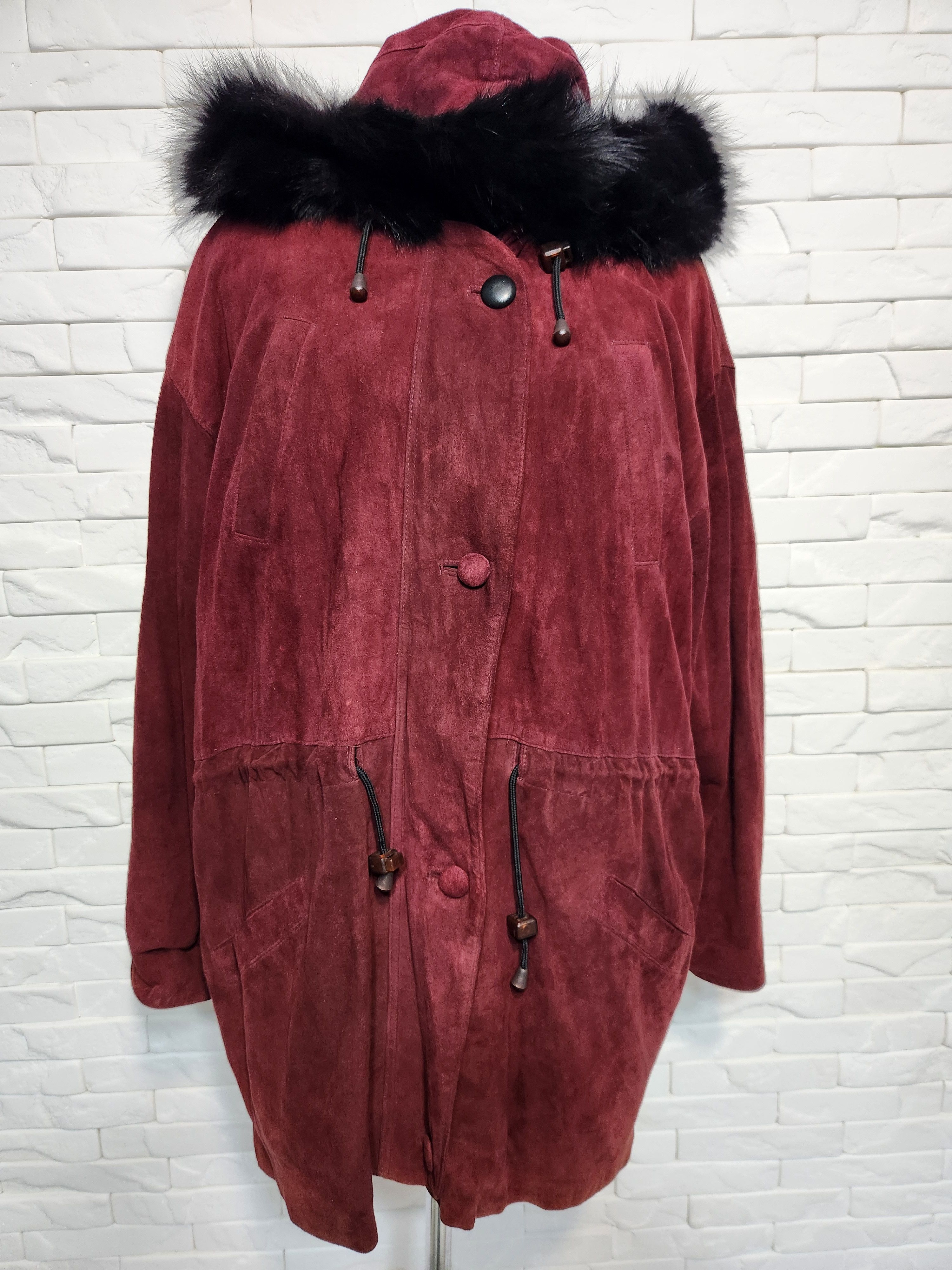 Genuine Leather Burgundy Suede Leather Jacket: Women's Hooded Jacket Size 3XL / US 20-22 - 1 Thumbnail