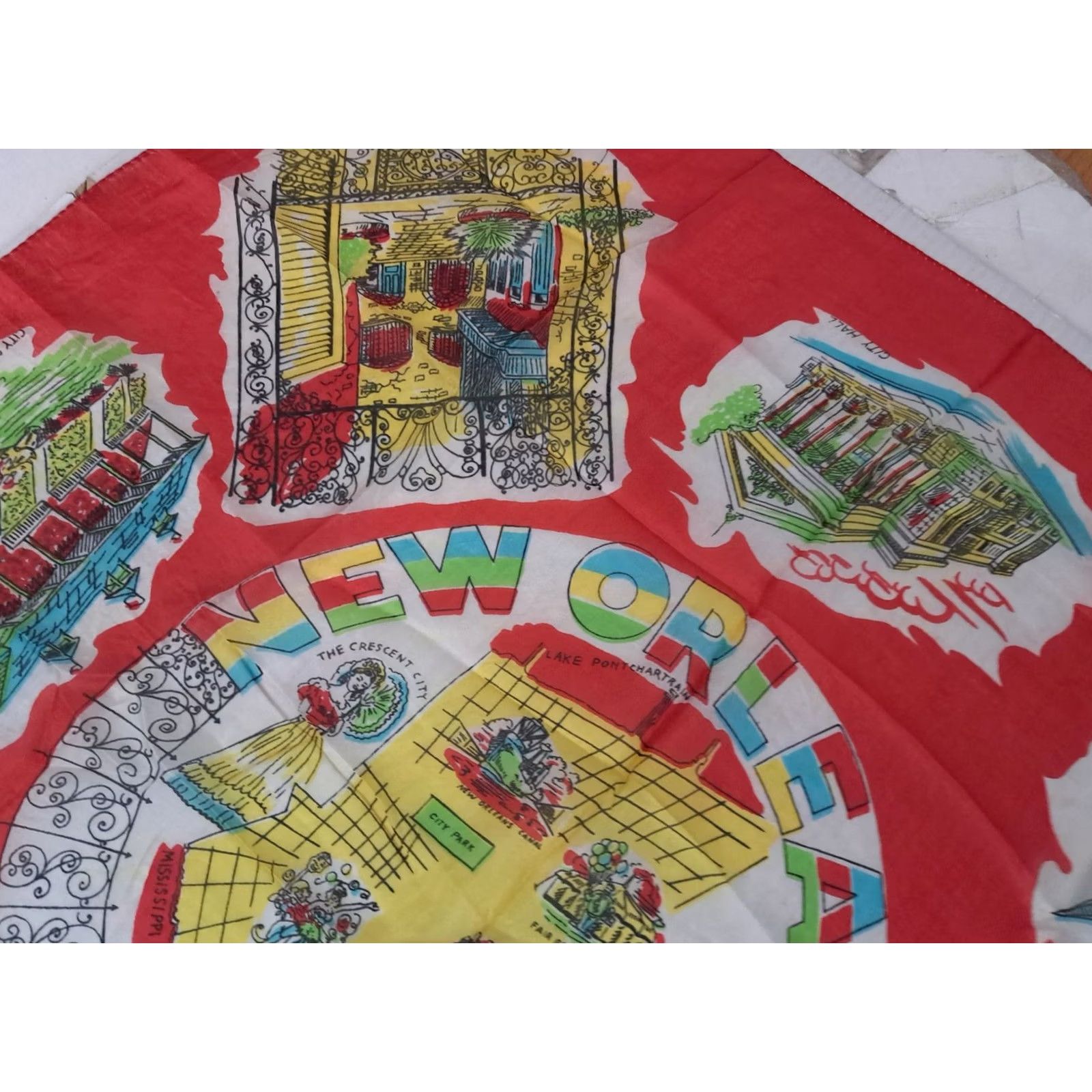 Vintage Vintage New Orleans Mardi Gras Scarf Wrap - Crescent City Pure Silk Size ONE SIZE - 6 Thumbnail