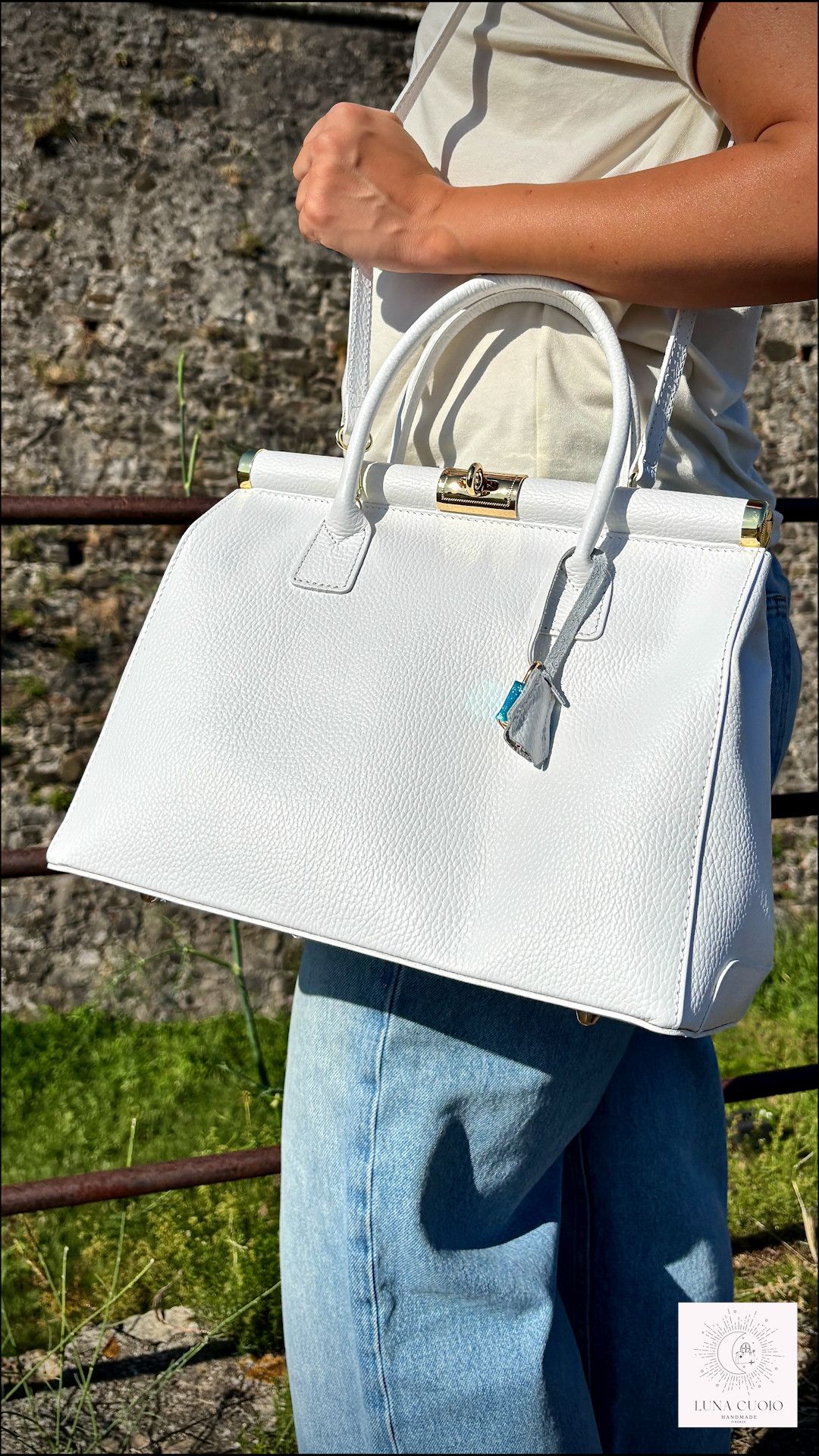 Vera Pelle Handmade Leather White Bag Woman from Italian Size ONE SIZE - 5 Thumbnail