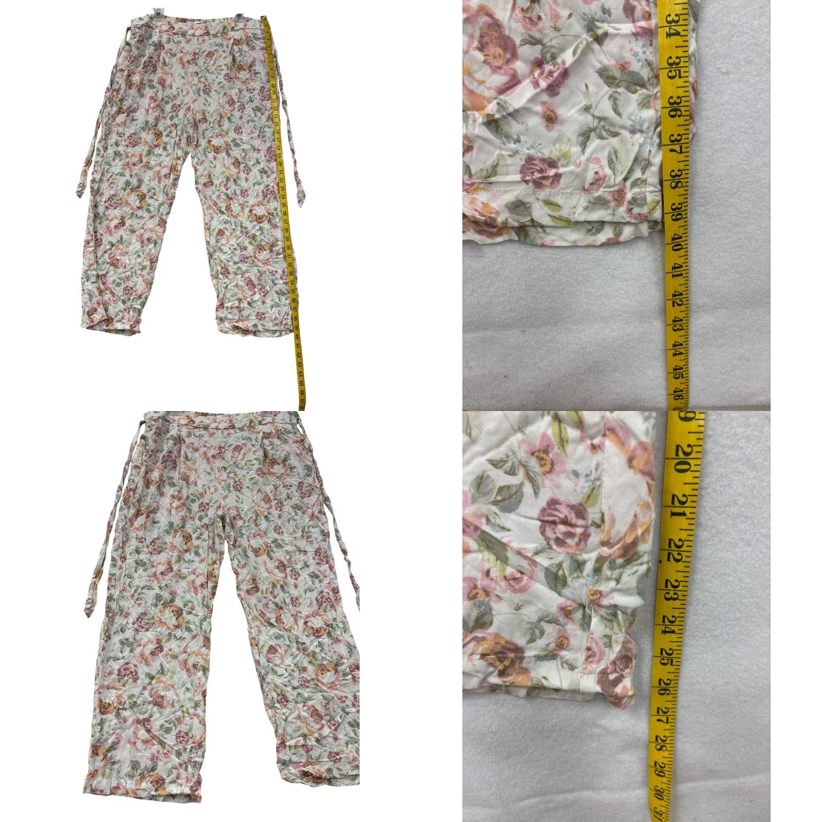 Vintage Jules & Leopold Floral Wide-Leg Rayon Pants Tie Waist Women XL White Dress Pants Size 40" / US 18 - 8 Thumbnail