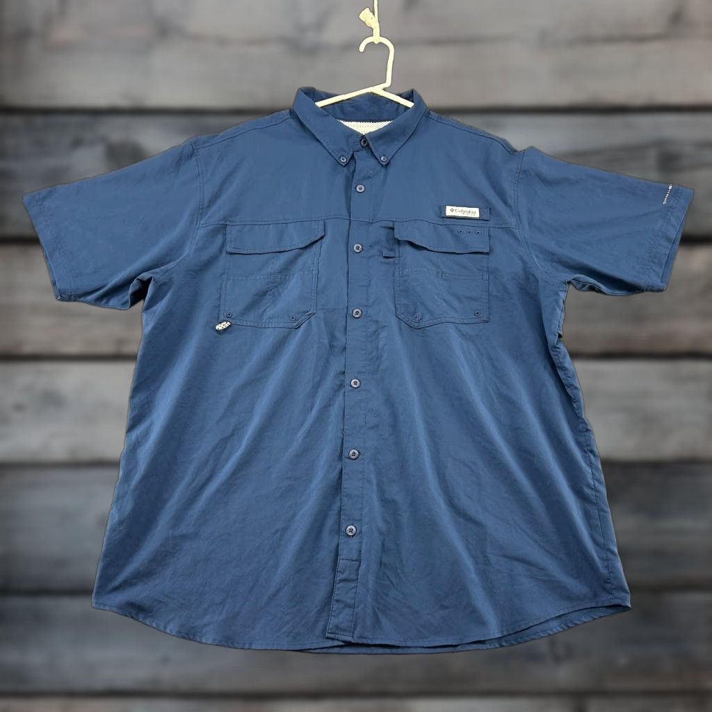 Vintage Columbia Shirt Mens 2XL Blue Button-Down Short Sleeve Fishing Omni Shield Size US XXL / EU 58 / 5 - 1 Thumbnail