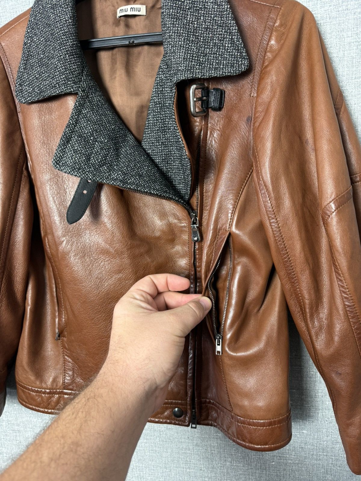 Miu Miu Miu Miu Lambskin Leather Biker Jacket with Buckle Cuffs sz44 Size M / US 6-8 / IT 42-44 - 12 Thumbnail