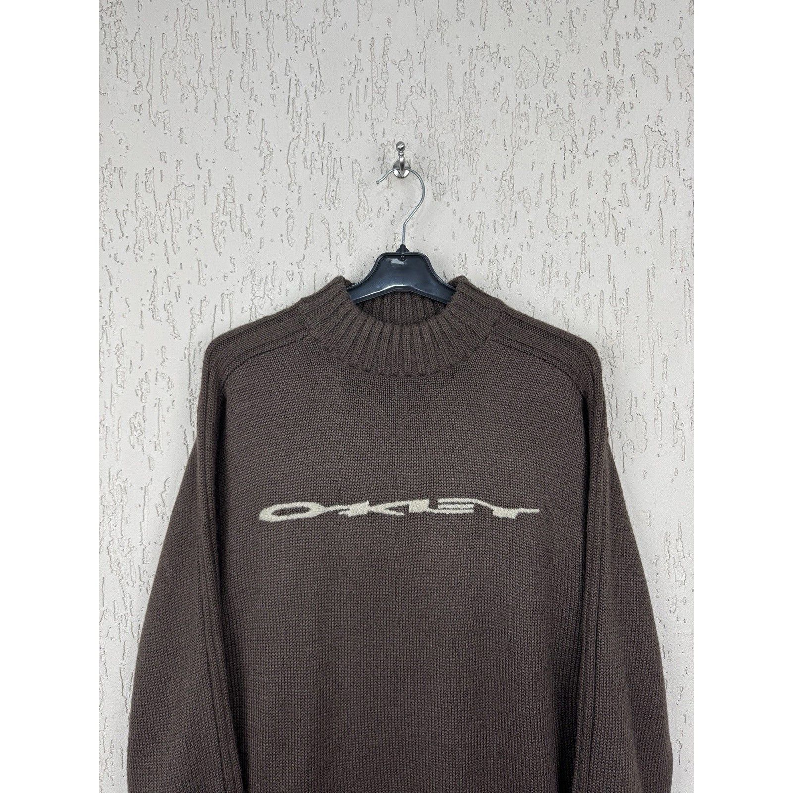 Oakley Vintage 90s Oakley Knit Sweater Wool Blend Brown Spellout Mo Size US L / EU 52-54 / 3 - 3 Thumbnail