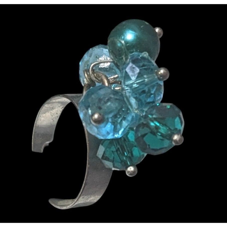 Other Blue Beaded Silver Tone Adjustable Cluster Ring Size 6 Size ONE SIZE - 10 Thumbnail