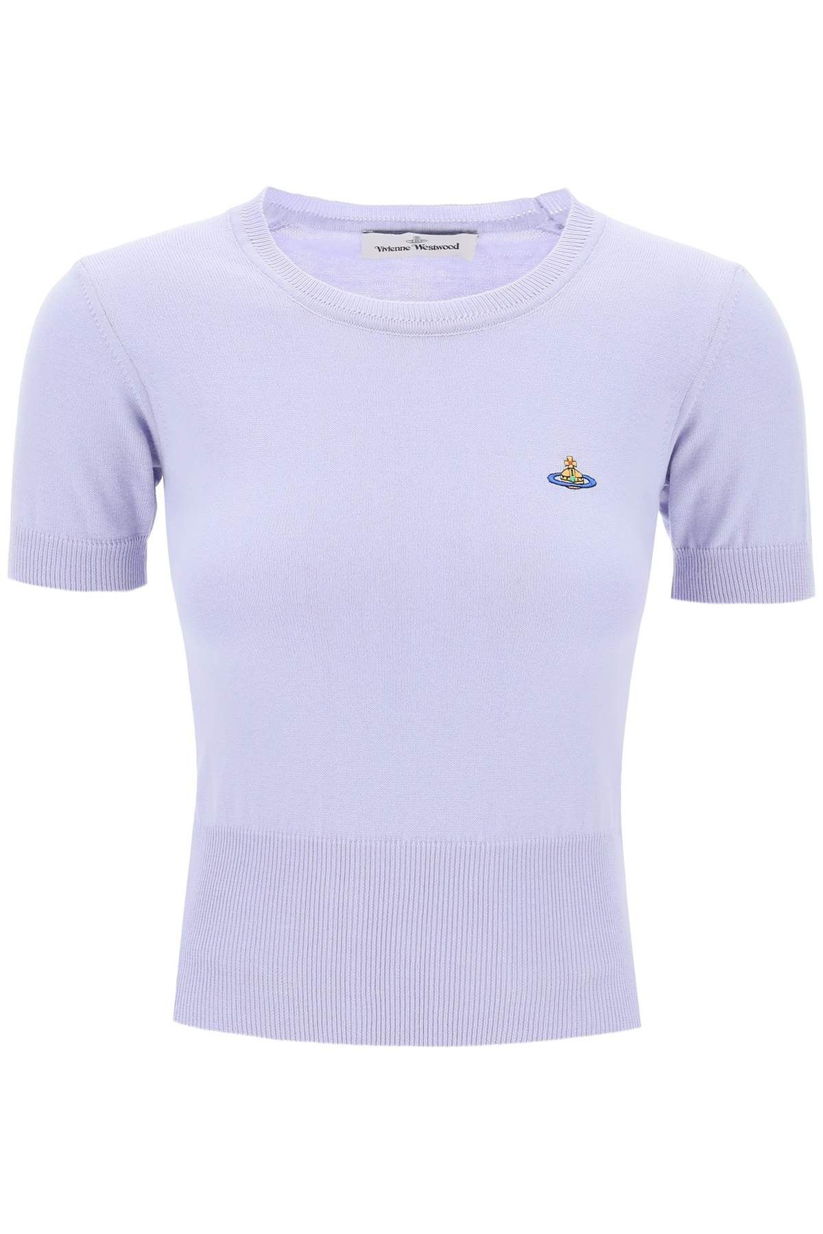 image of Vivienne Westwood Bea Short-Sleeve Sweater With Orb Embroidery in Lavender, Women's (Size XS)